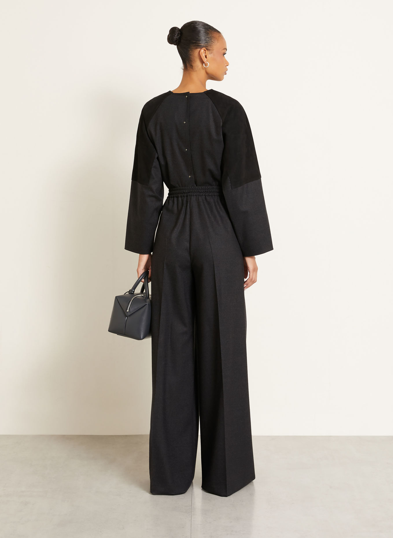 Max Mara VETRINO Flannel Wide-leg Trousers: DARK GRAY