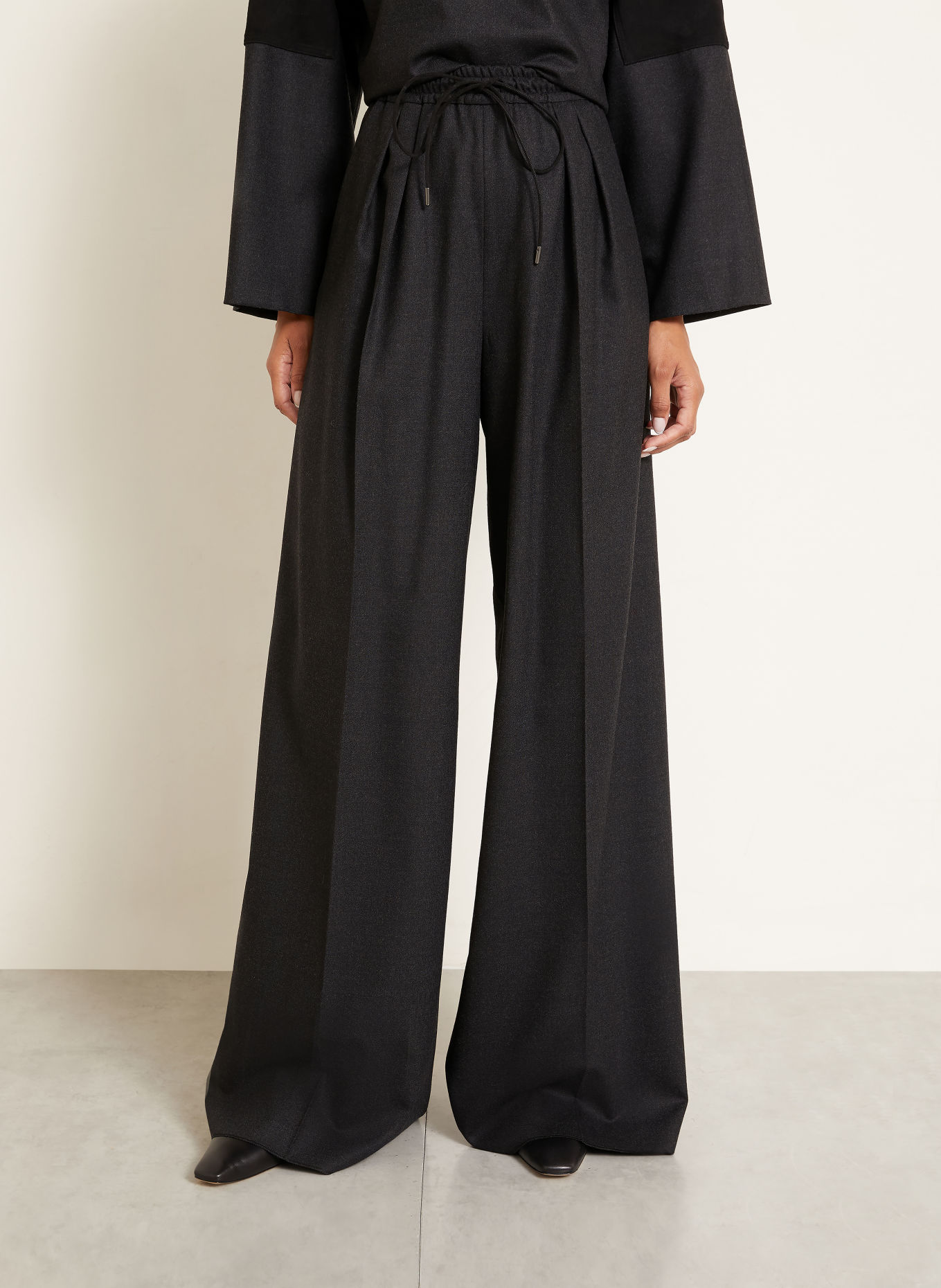 Max Mara VETRINO Flannel Wide-leg Trousers: DARK GRAY