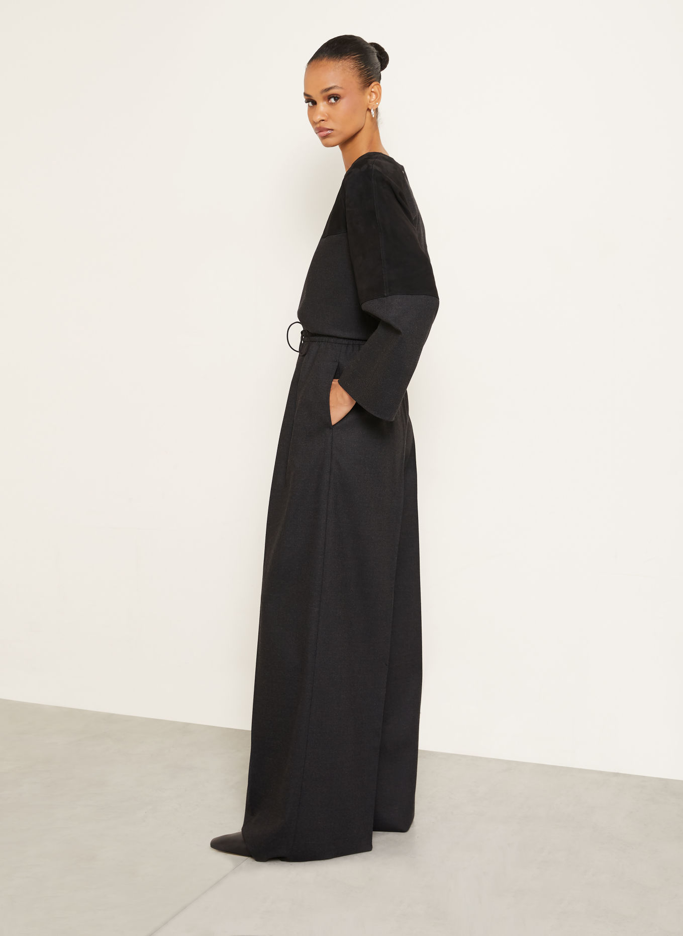 Max Mara VETRINO Flannel Wide-leg Trousers: DARK GRAY