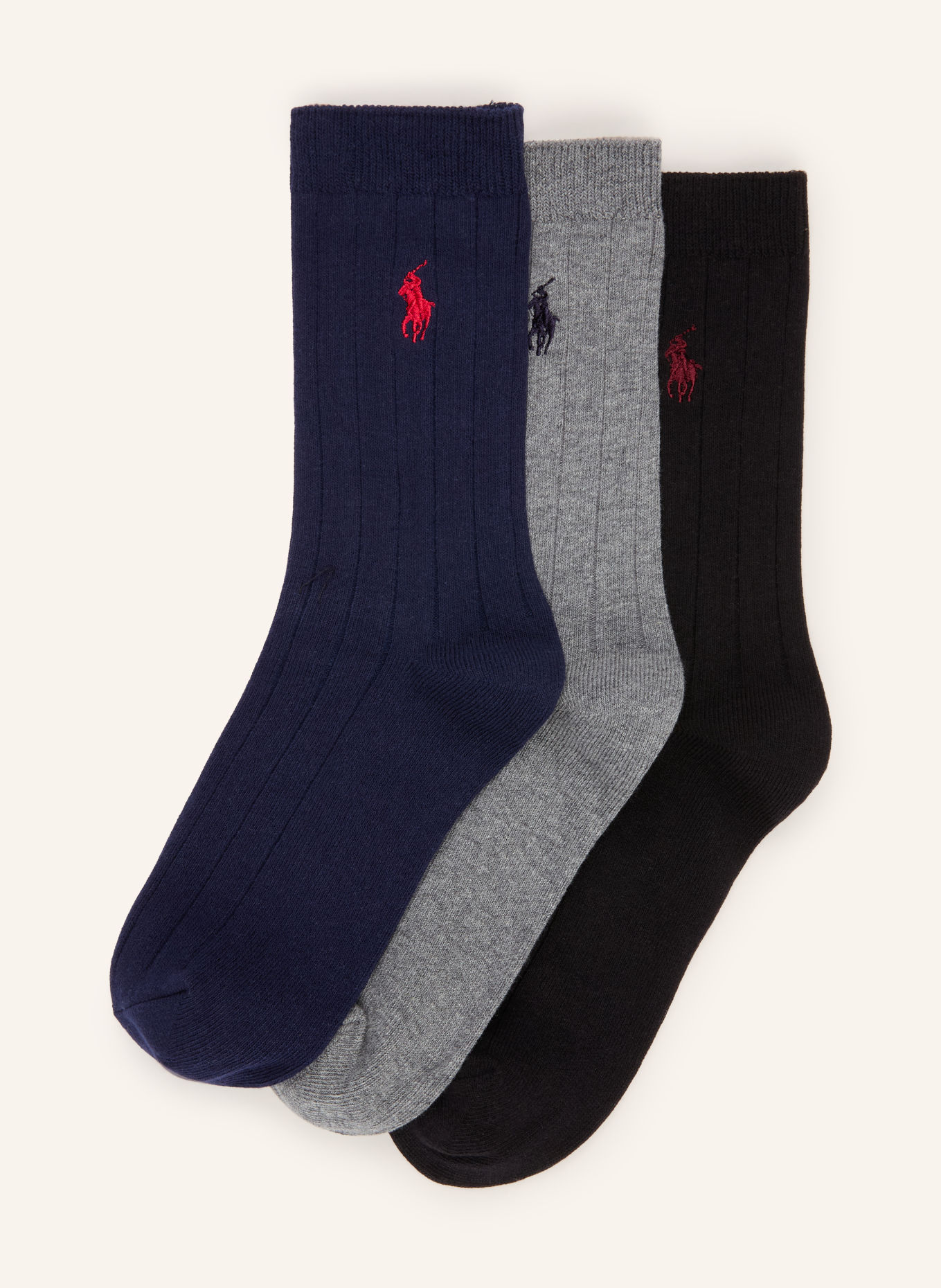 POLO RALPH LAUREN Lot de 3 paires de chaussettes: BLEU FONCÉ / GRIS / NOIR