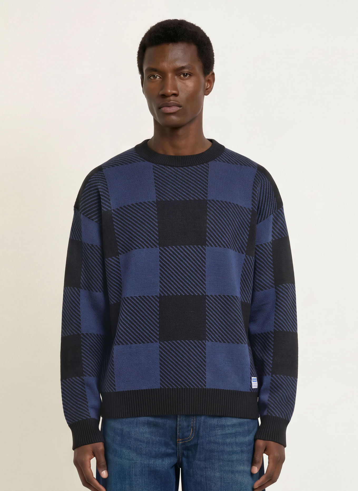 HUGO Trui STUVEE: ZWART / DONKERBLAUW