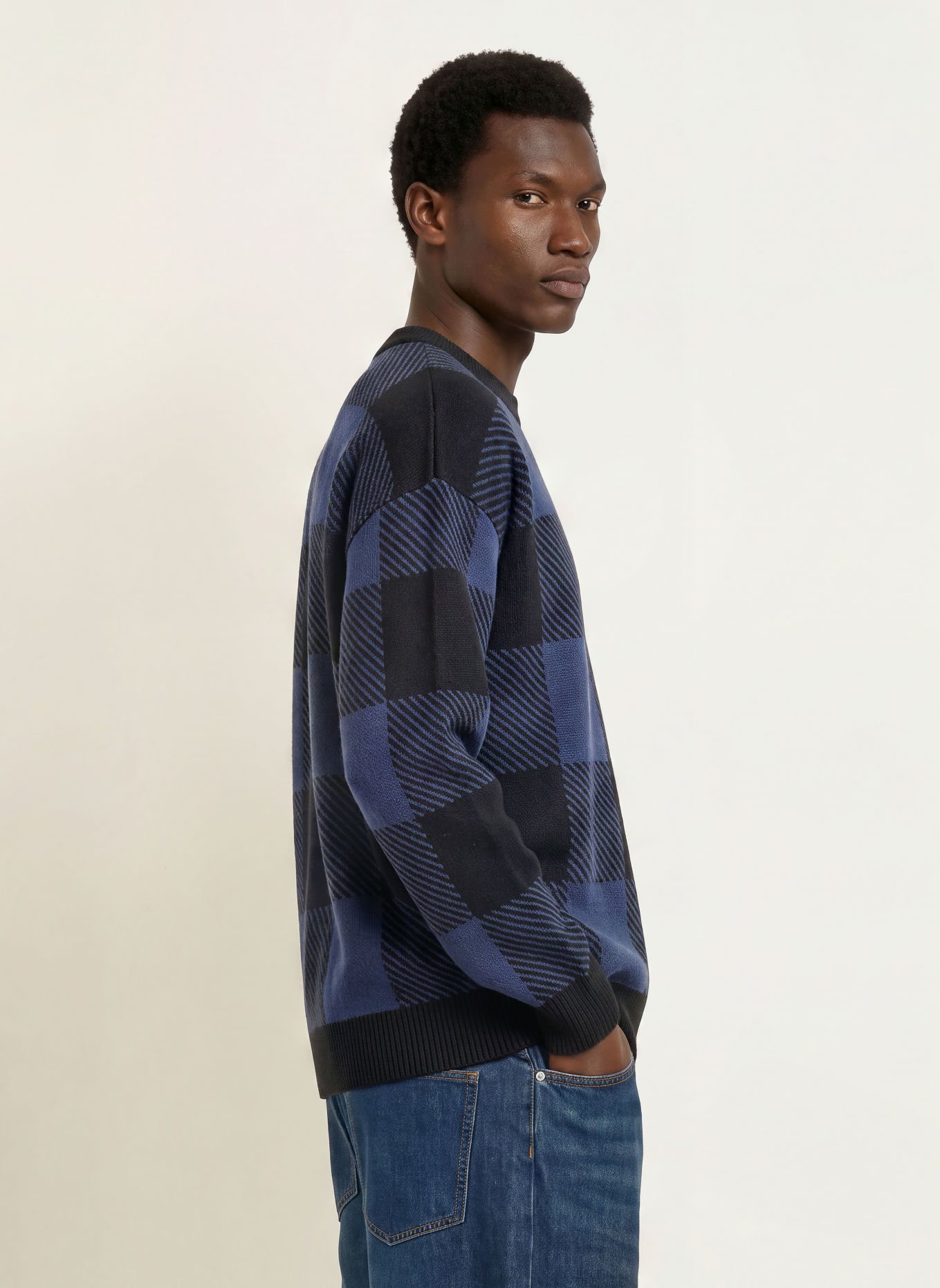 HUGO Trui STUVEE: ZWART / DONKERBLAUW