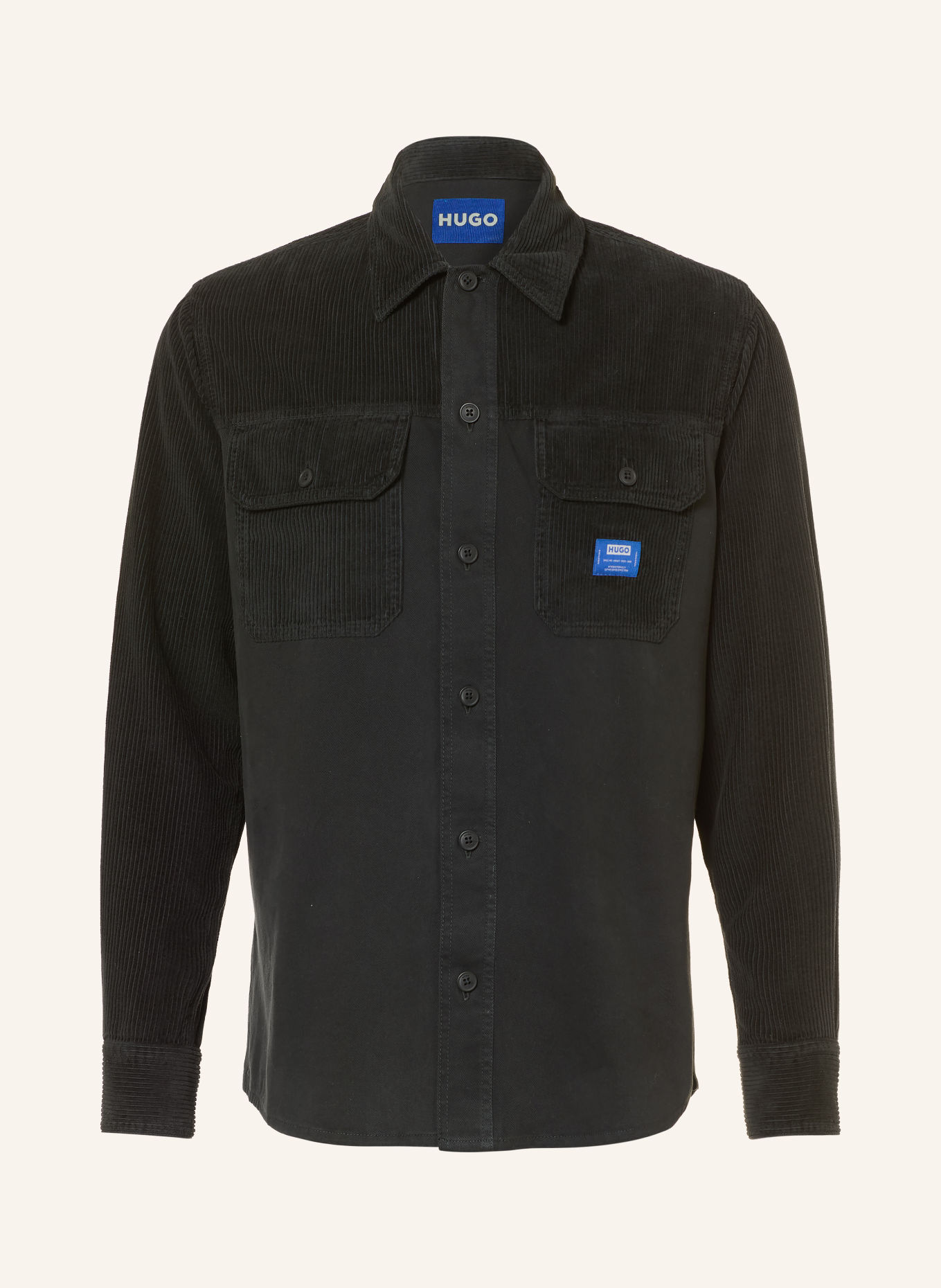 HUGO EBRIN Regular Fit Corduroy Shirt in a blend of materials: BLACK / BLUE