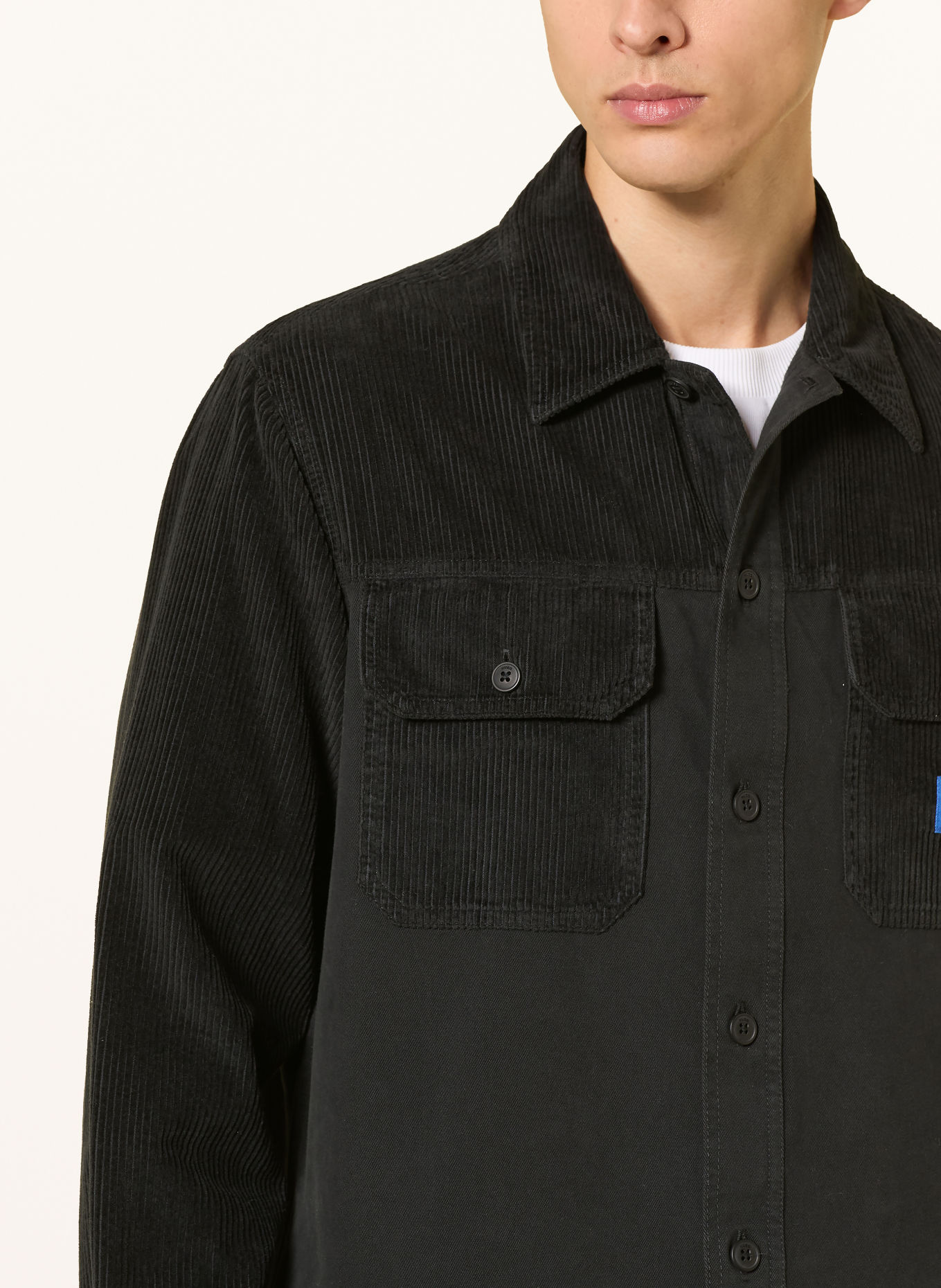 HUGO EBRIN Regular Fit Corduroy Shirt in a blend of materials: BLACK / BLUE
