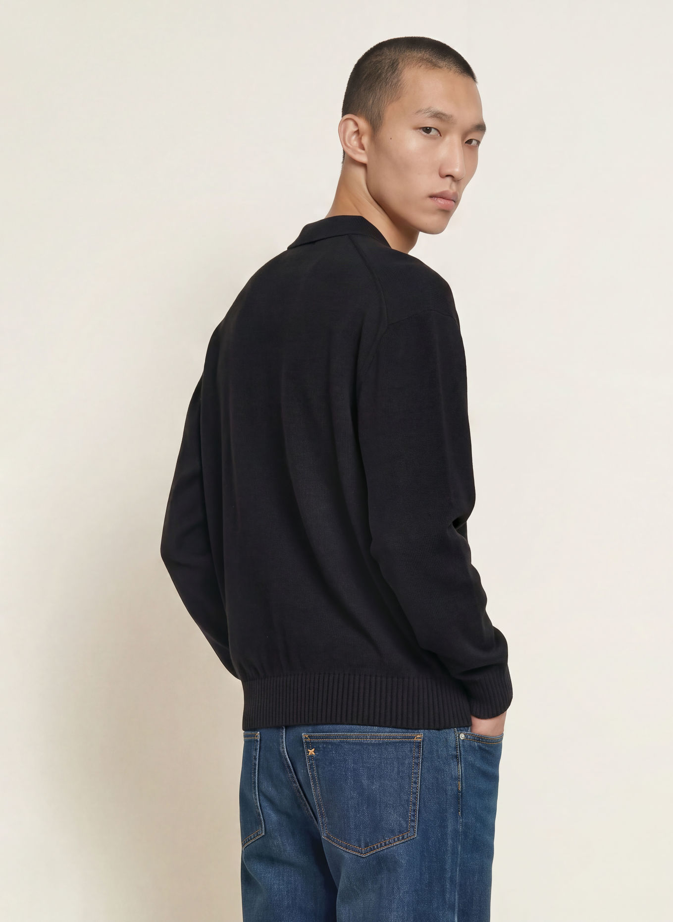 HUGO Strick-Poloshirt SAN PETTY Oversized Fit: SCHWARZ
