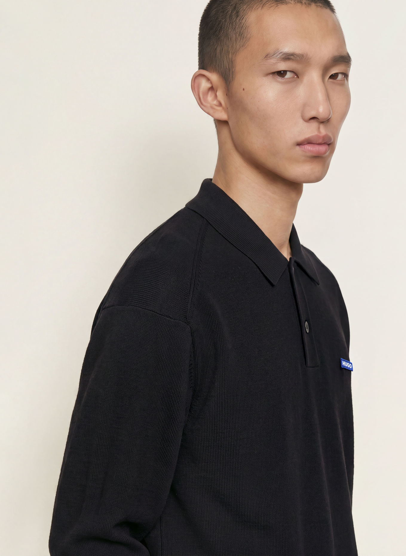 HUGO Strick-Poloshirt SAN PETTY Oversized Fit: SCHWARZ