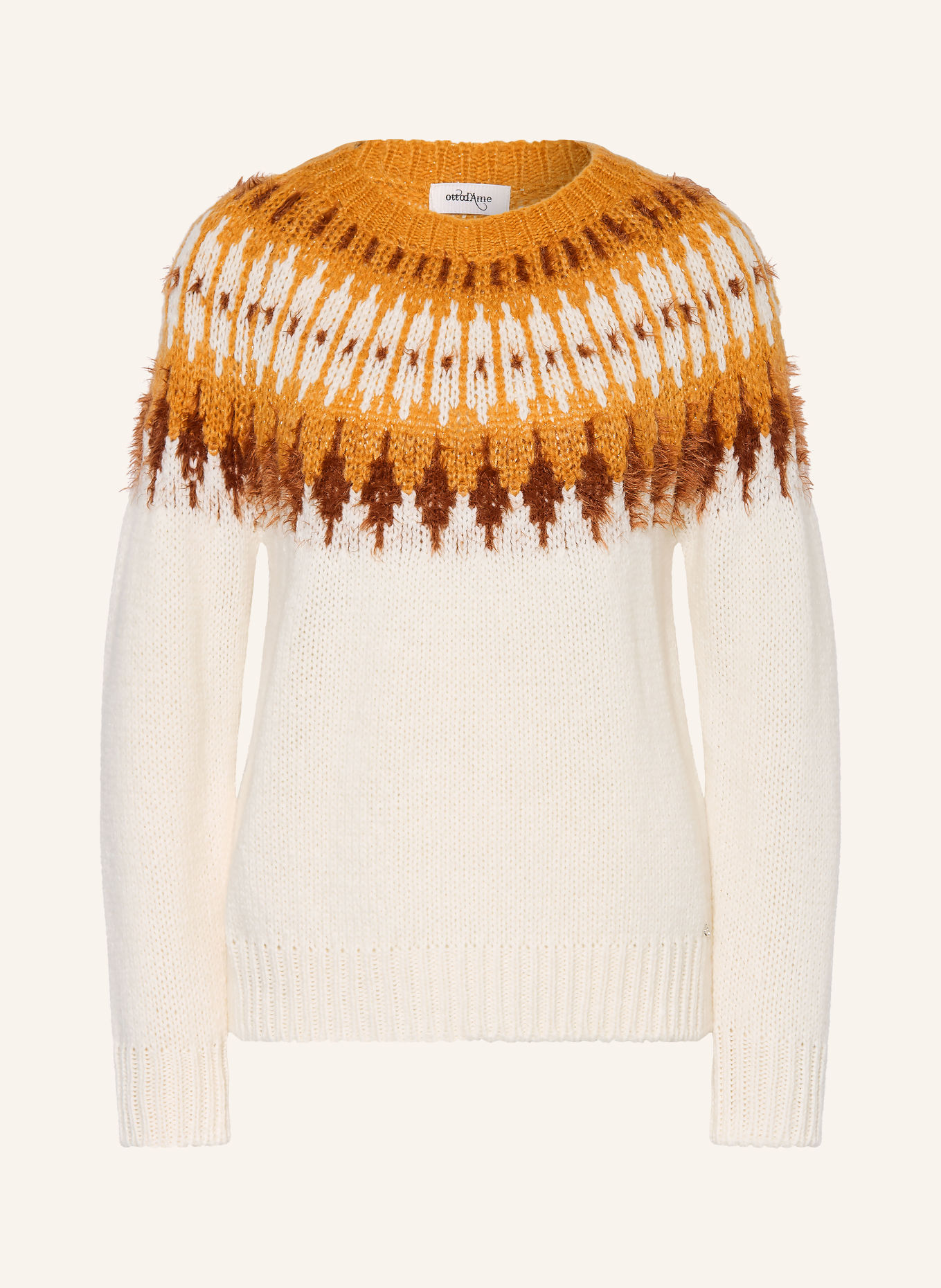 ottod'ame Sweater with glitter yarn: CREAM / CAMEL / COGNAC