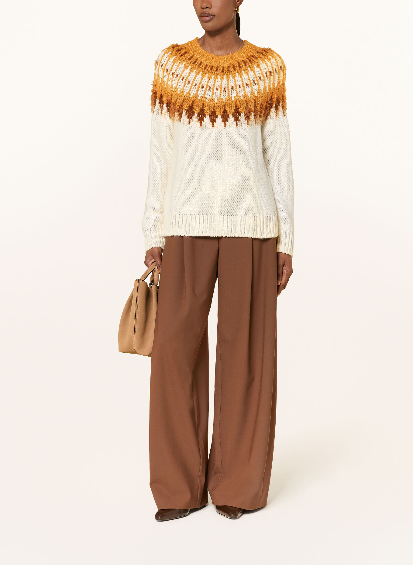 ottod'ame Sweater with glitter yarn: CREAM / CAMEL / COGNAC