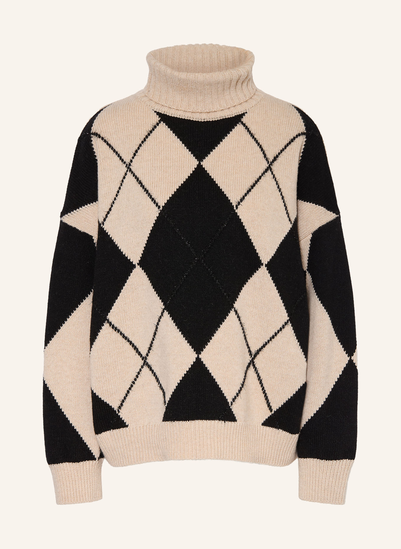 ottod'ame Turtleneck sweater with glitter yarn: BEIGE / BLACK