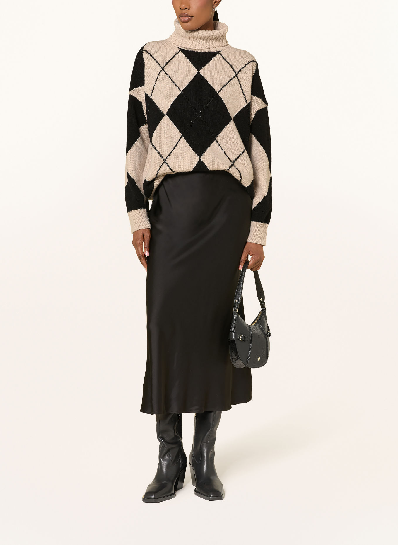 ottod'ame Turtleneck sweater with glitter yarn: BEIGE / BLACK
