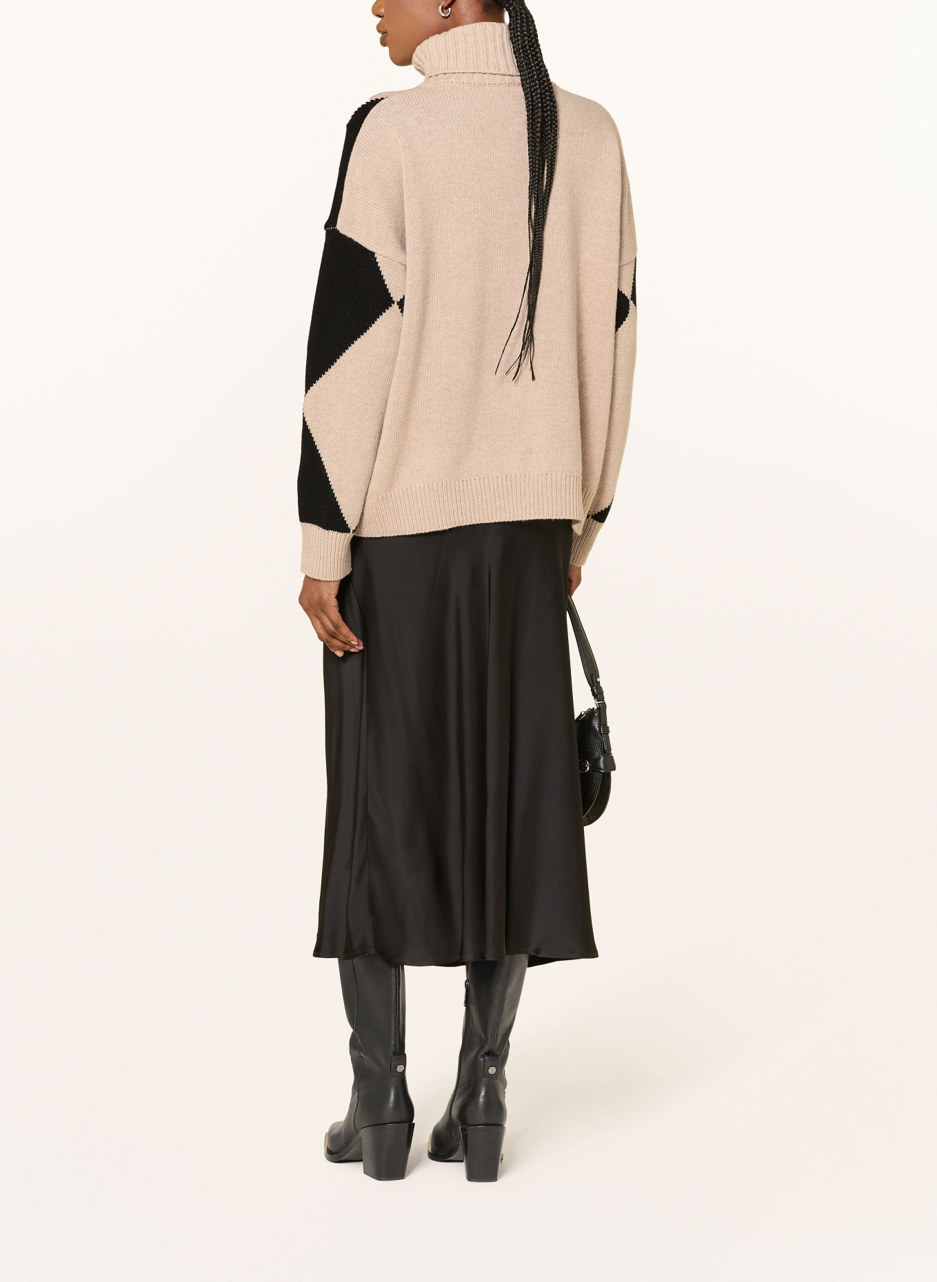 ottod'ame Turtleneck sweater with glitter yarn: BEIGE / BLACK