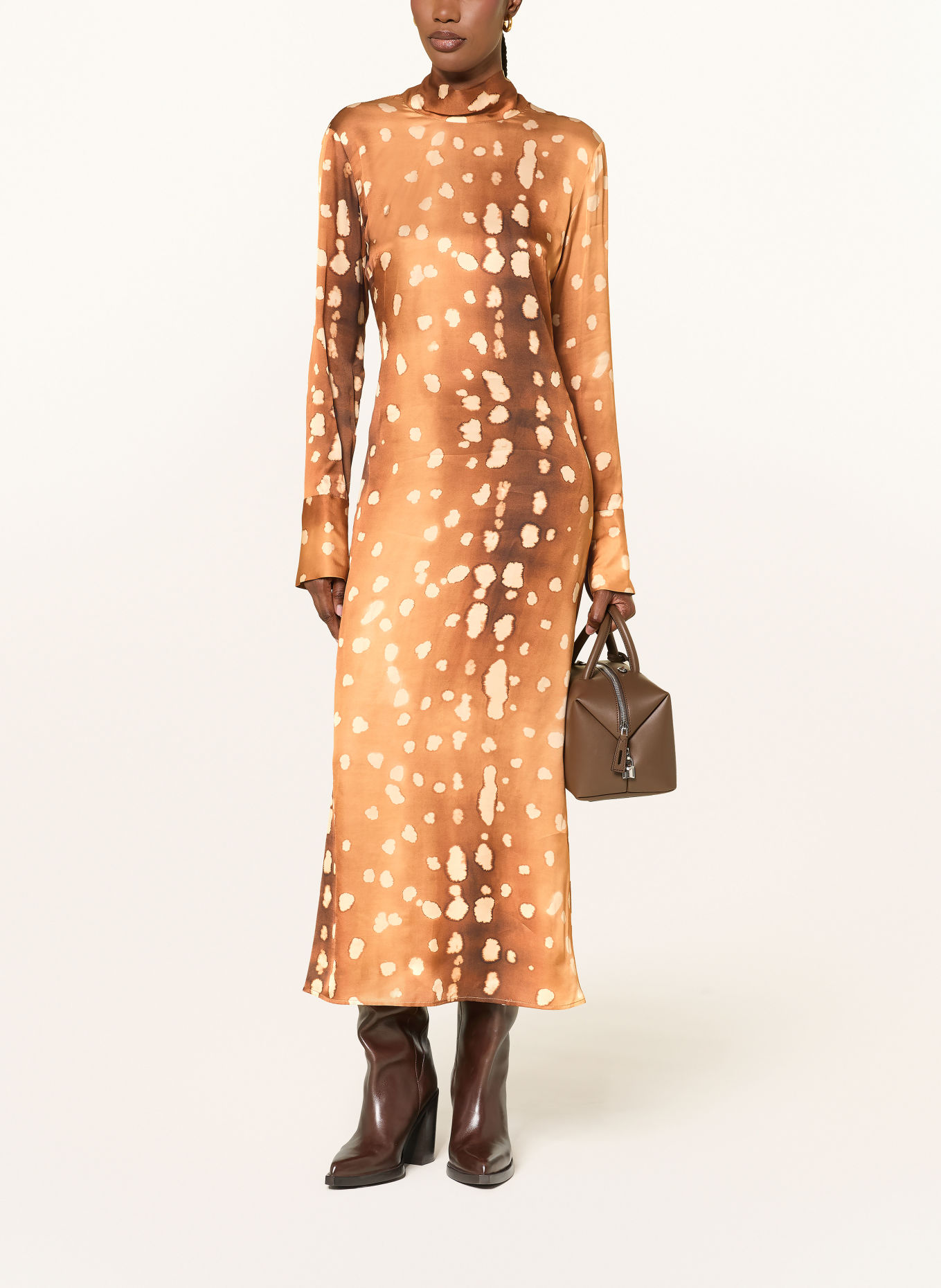 ottod'ame Satin dress: CAMEL / BROWN / ECRU