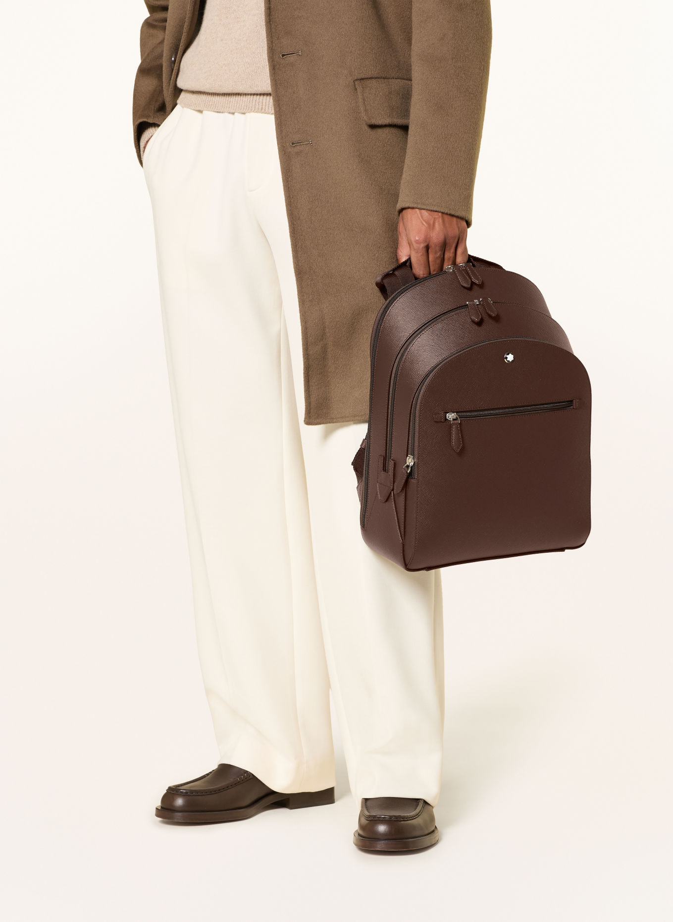 MONTBLANC COMPANION MEDIUM Saffiano Backpack with laptop compartment: DARK BROWN / SILVER