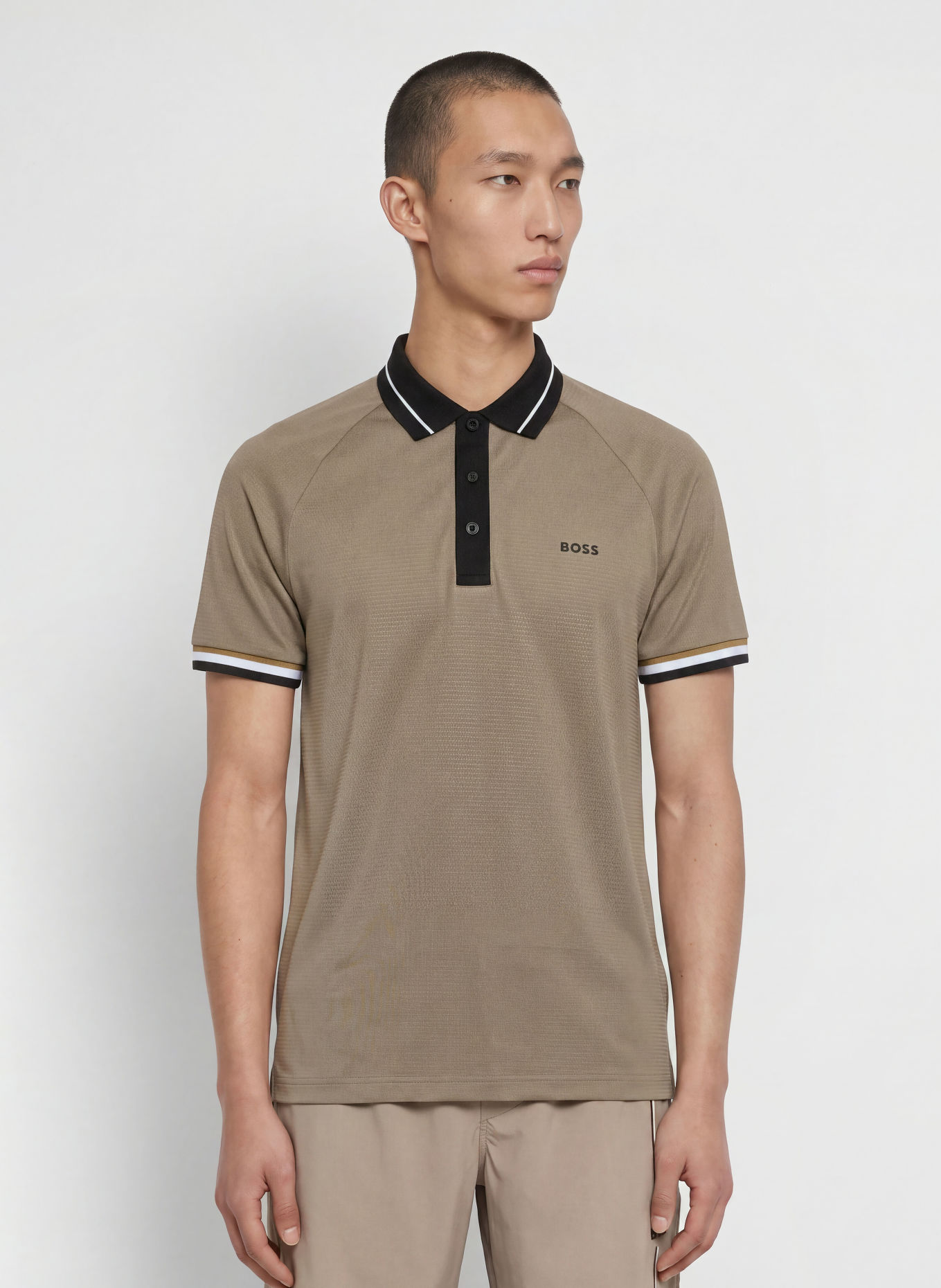 BOSS Functioneel poloshirt TOC COURT Slim Fit: BEIGE / WIT / ZWART