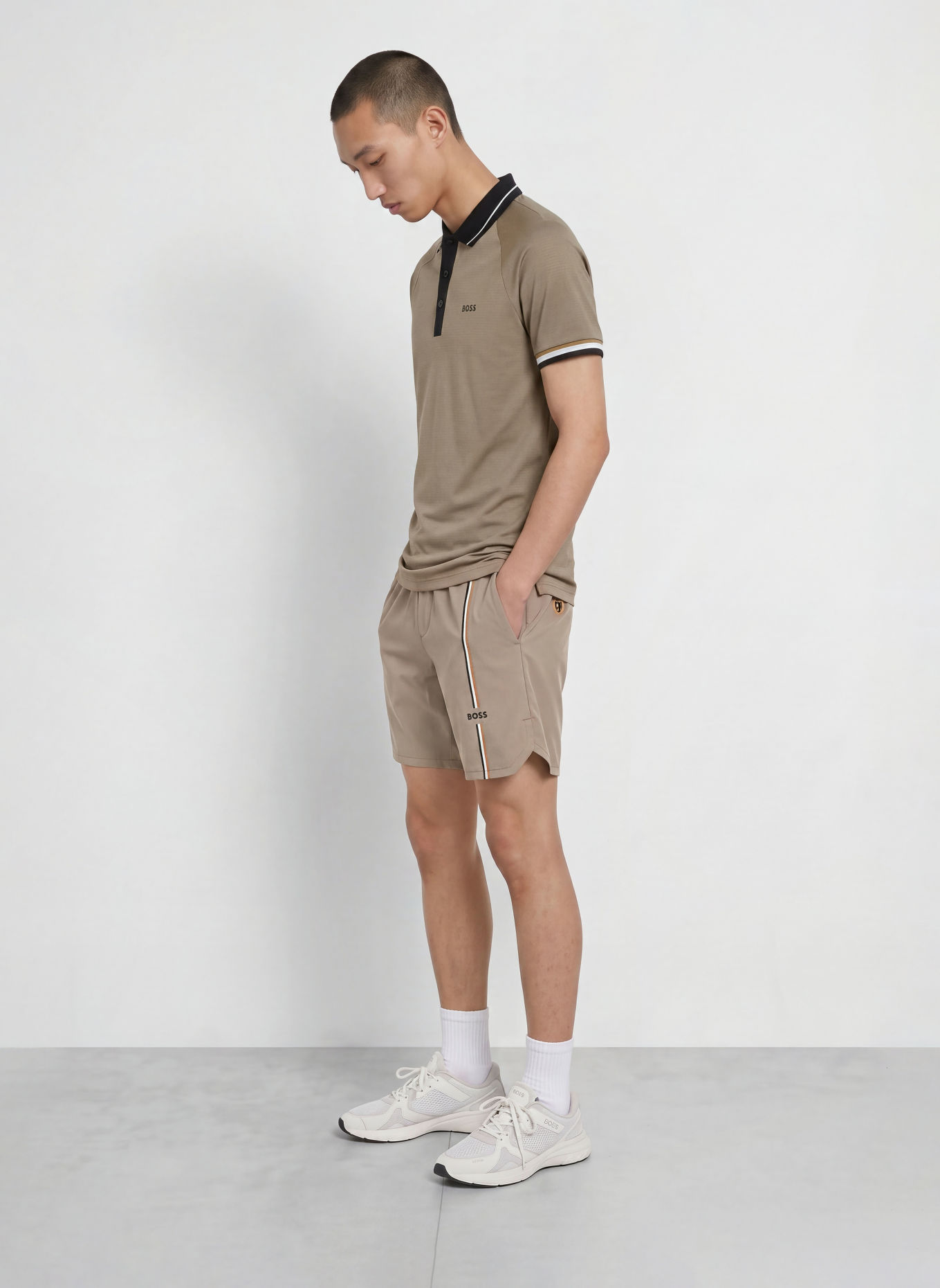 BOSS Functioneel poloshirt TOC COURT Slim Fit: BEIGE / WIT / ZWART