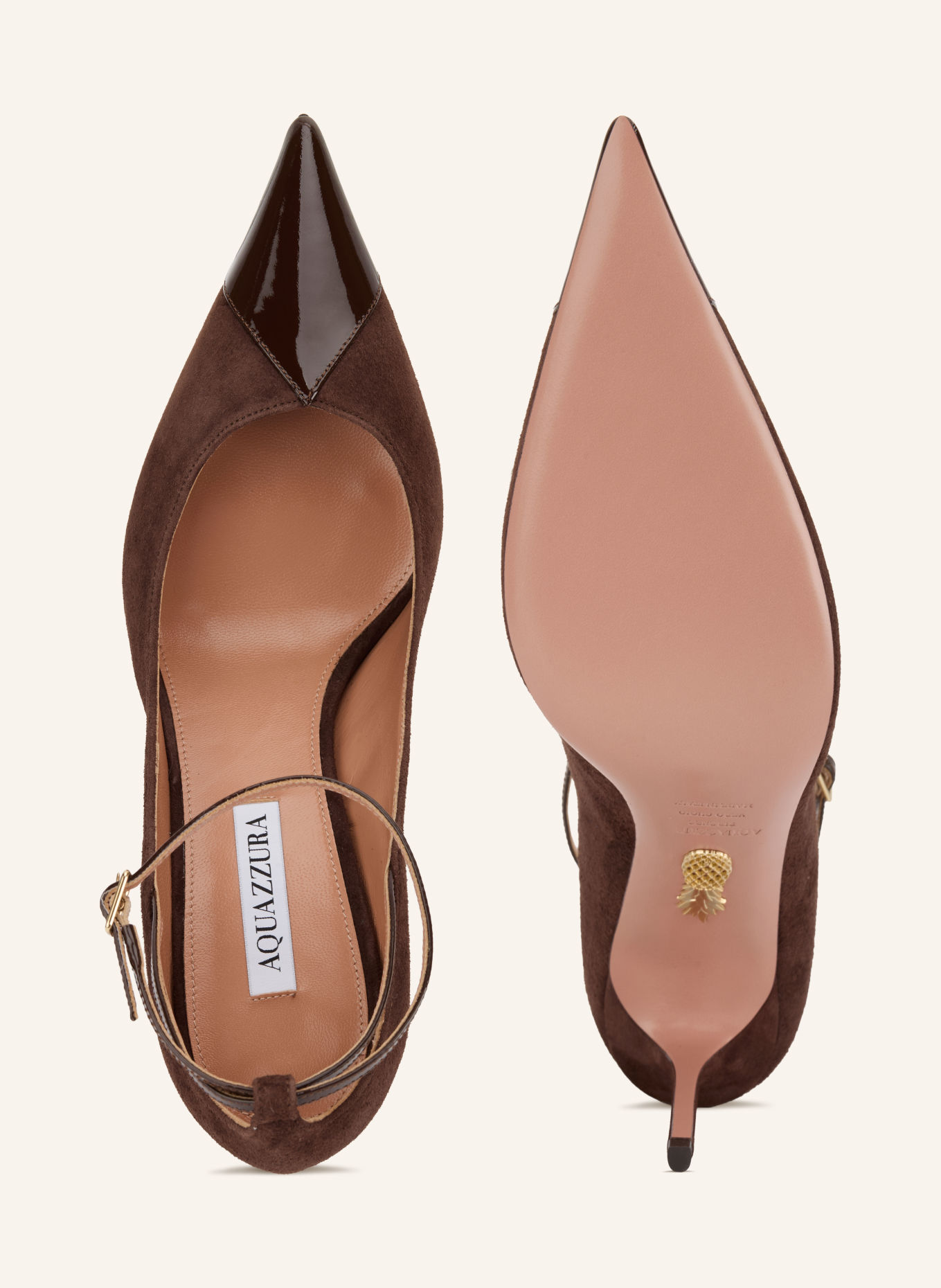 AQUAZZURA Slingpumps ODYSEA: MÖRKBRUN / GULD