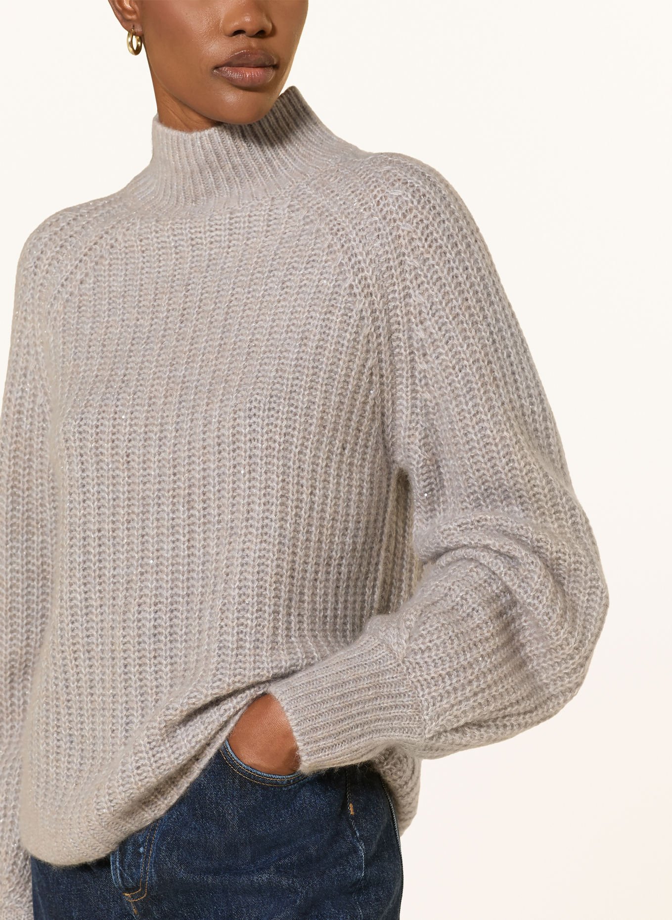 HEMISPHERE Sweater with cashmere and glitter yarn: LIGHT GRAY