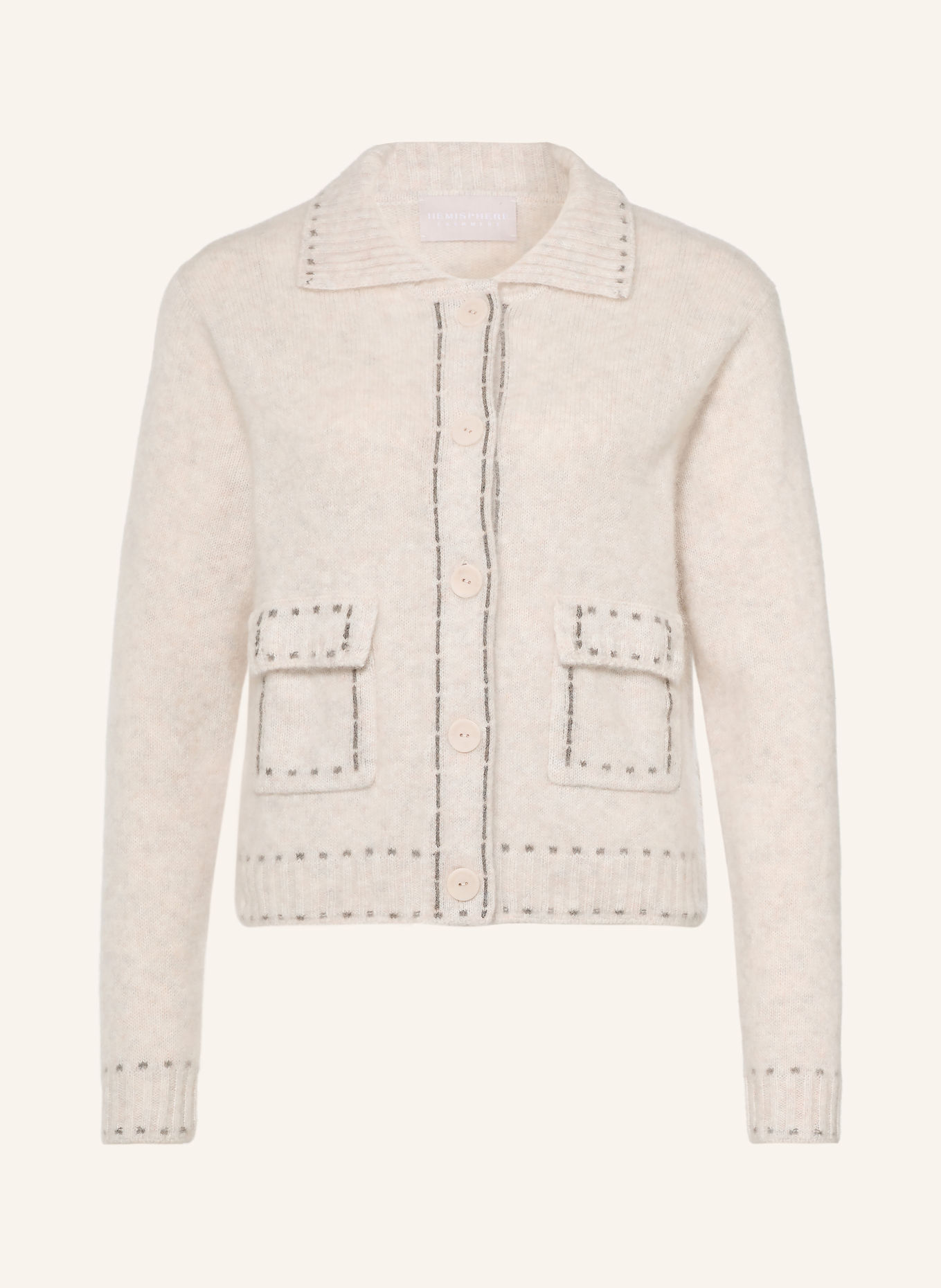 HEMISPHERE Cashmere Cardigan: CREAM / GRAY