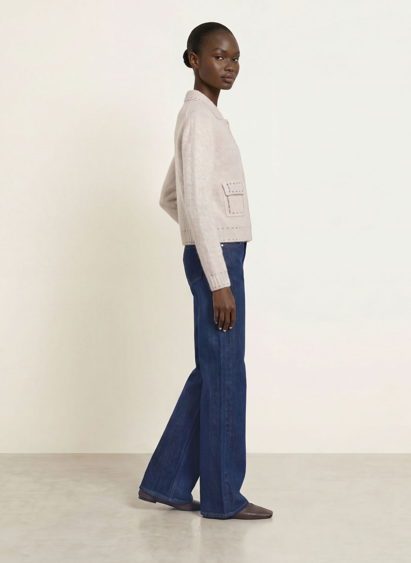 HEMISPHERE Cashmere Cardigan: CREAM / GRAY