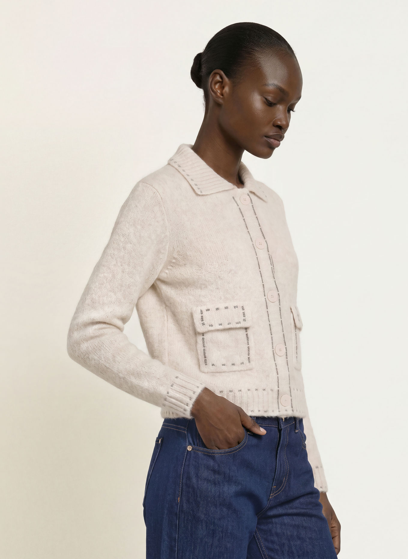 HEMISPHERE Cashmere Cardigan: CREAM / GRAY