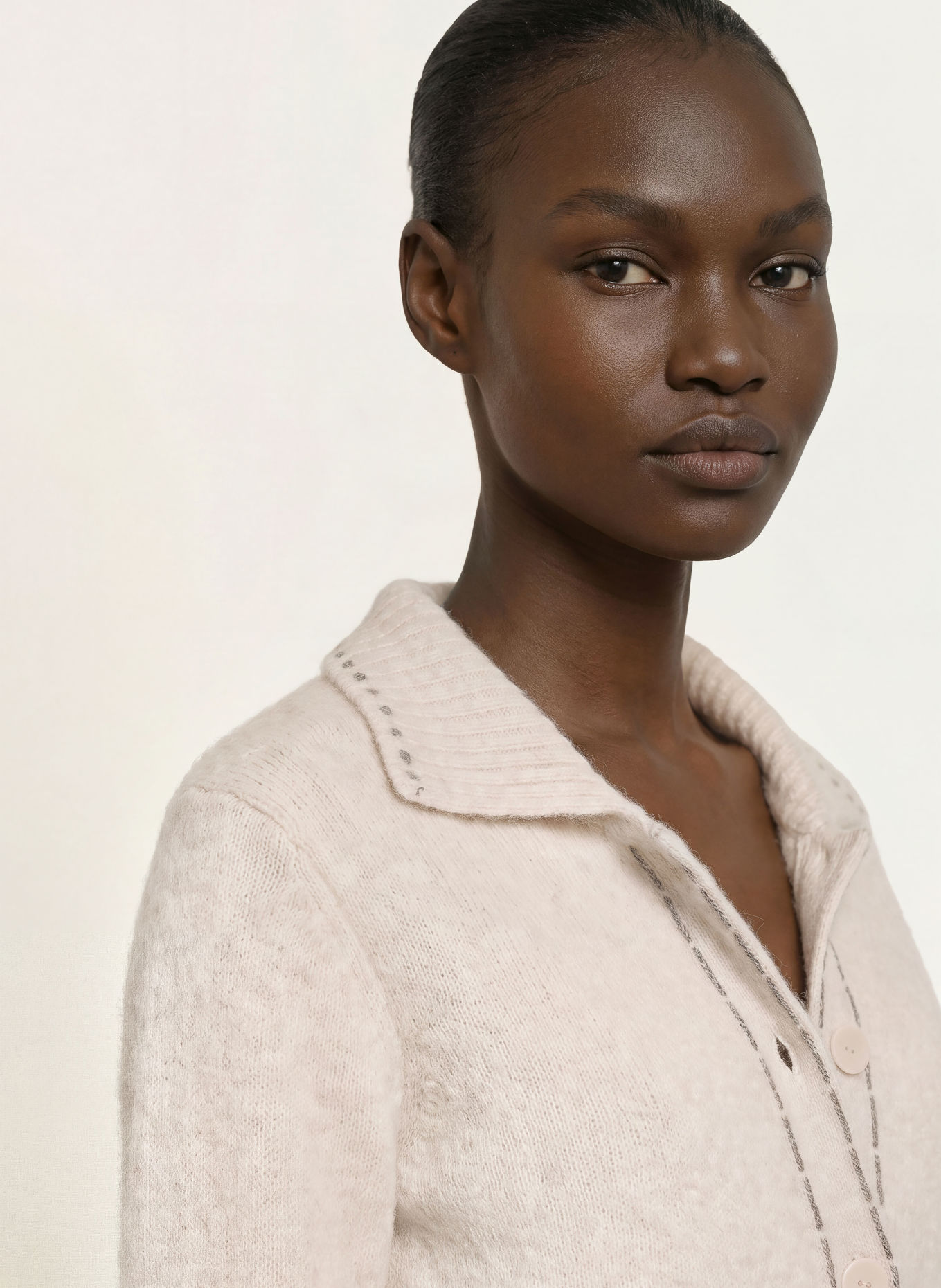 HEMISPHERE Cashmere Cardigan: CREAM / GRAY