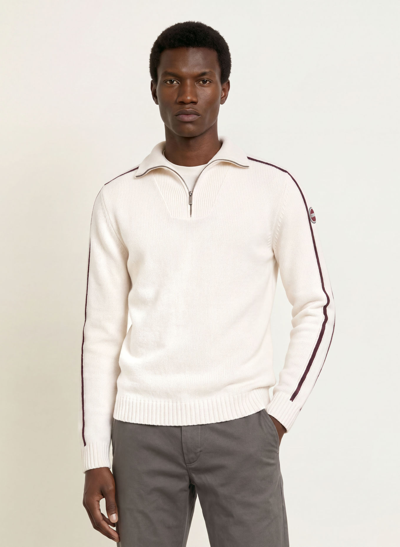 COLMAR Half-zip sweater: CREAM / DARK PURPLE