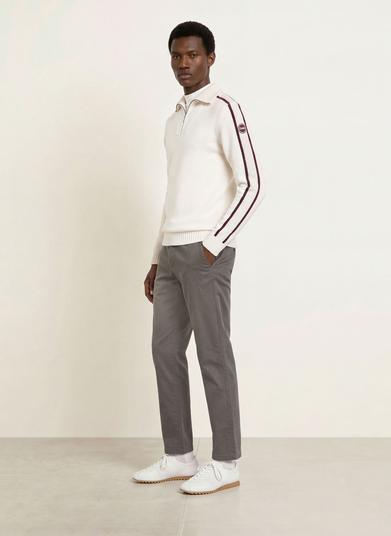 COLMAR Half-zip sweater: CREAM / DARK PURPLE