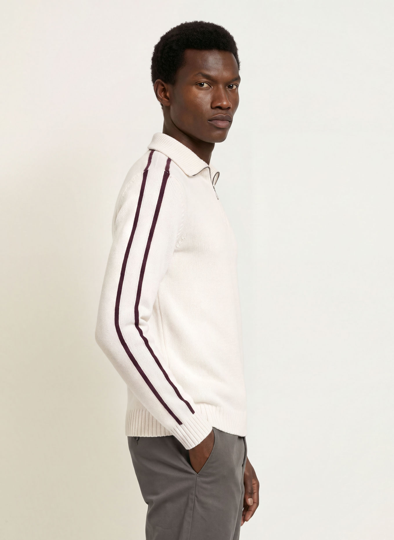 COLMAR Half-zip sweater: CREAM / DARK PURPLE