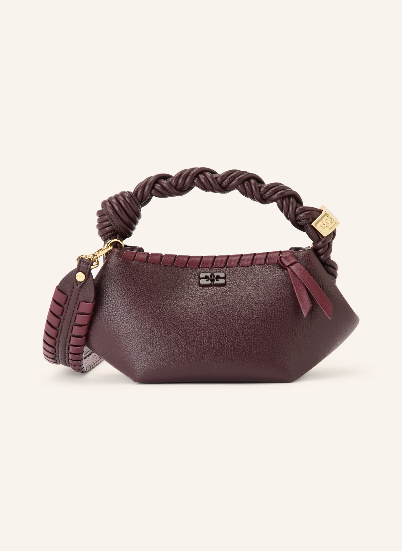 GANNI Handtasche BOU MINI: DUNKELROT / GOLD