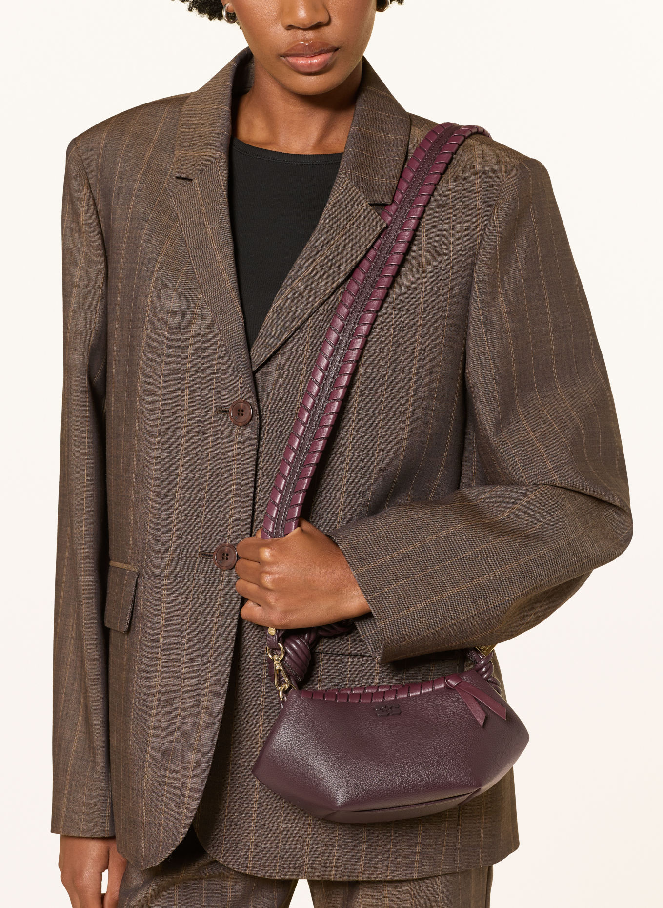 GANNI Handtasche BOU MINI: DUNKELROT / GOLD