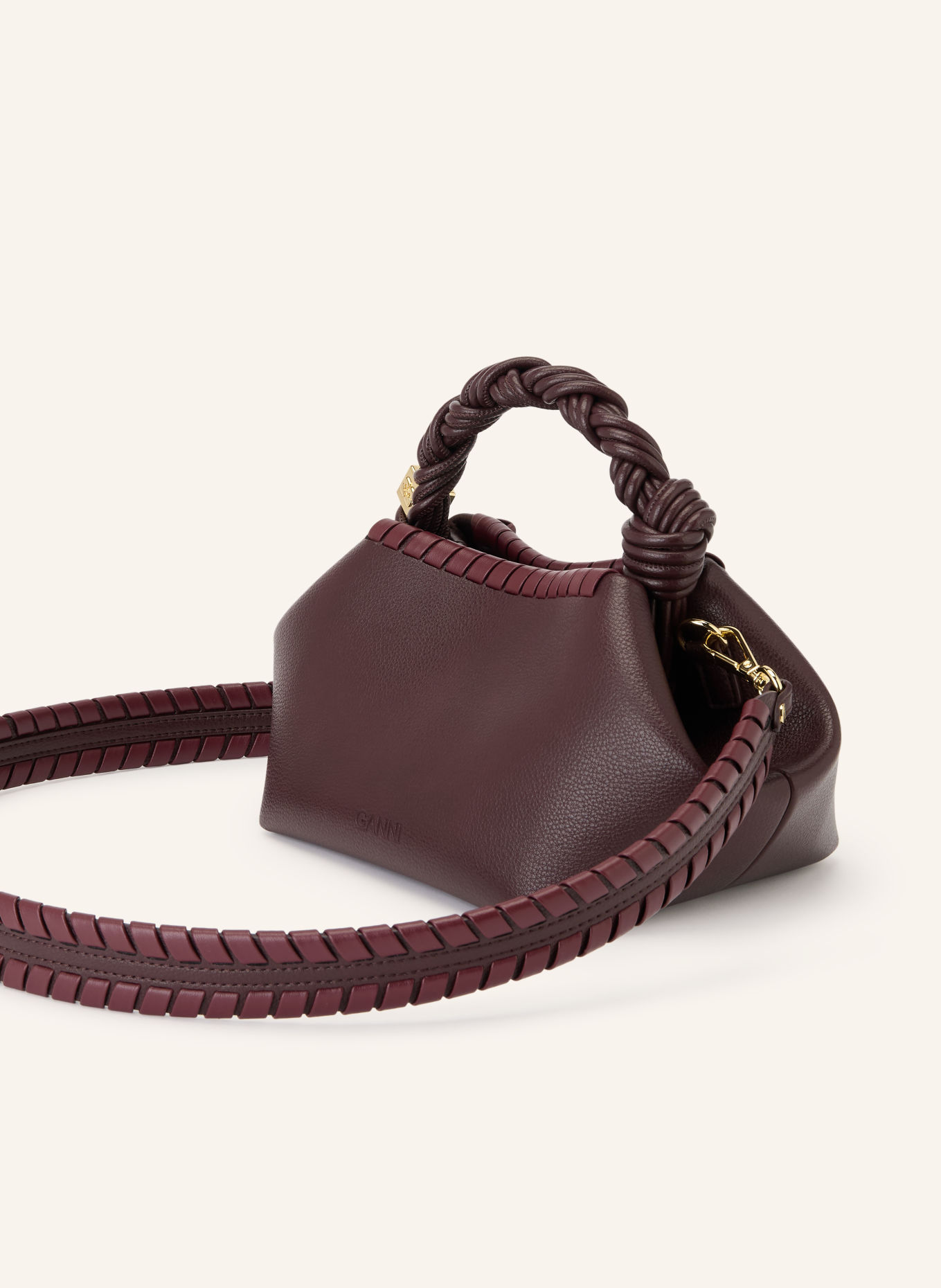 GANNI Handtas BOU SMALL: MARRON FONCÉ / GOUD