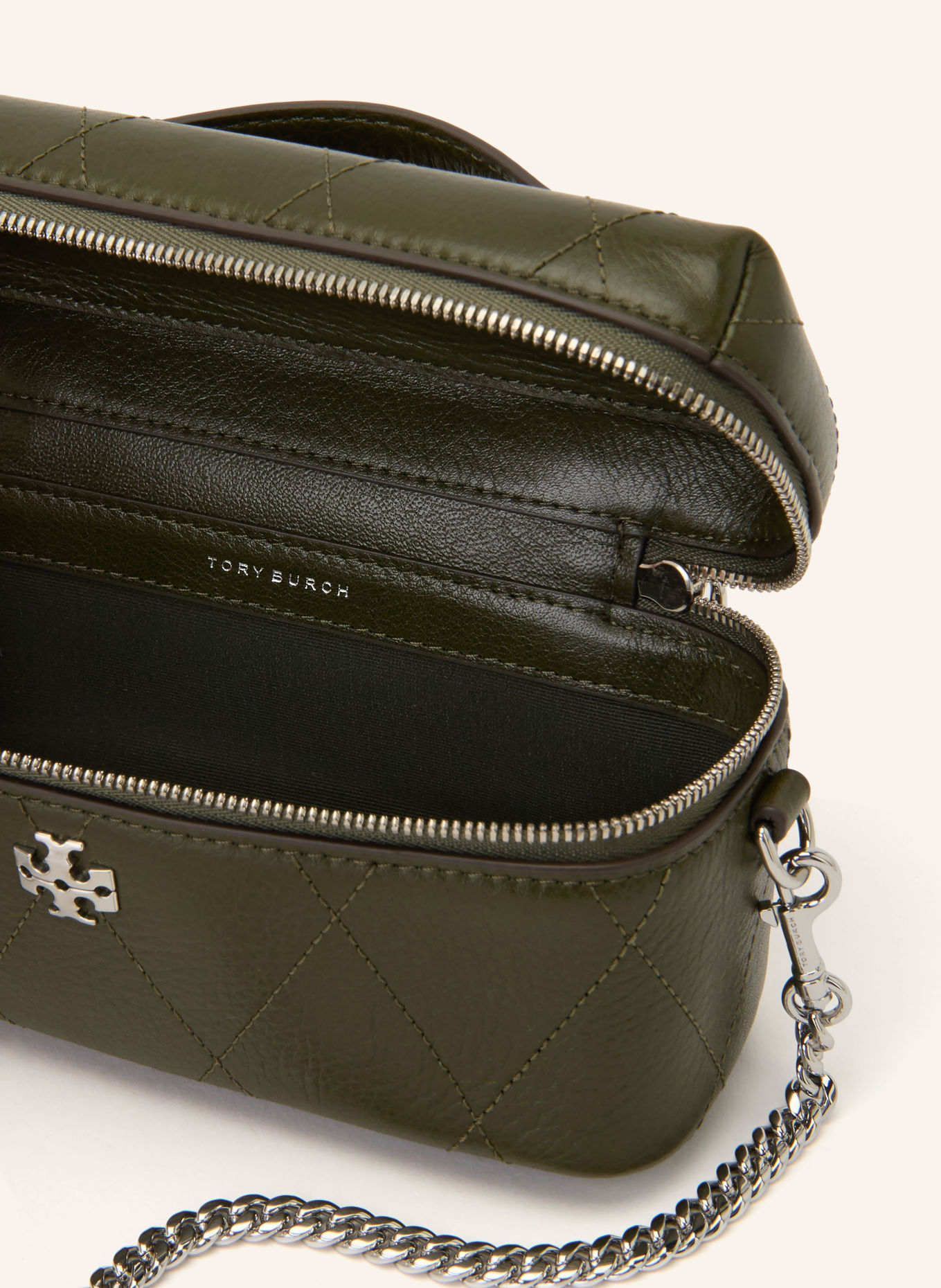 TORY BURCH CHARLIE Handbag: DARK GREEN / SILVER