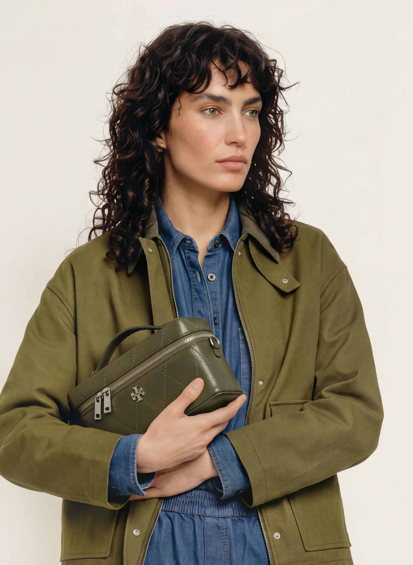TORY BURCH Handtas CHARLIE: DONKERGROEN / ZILVER