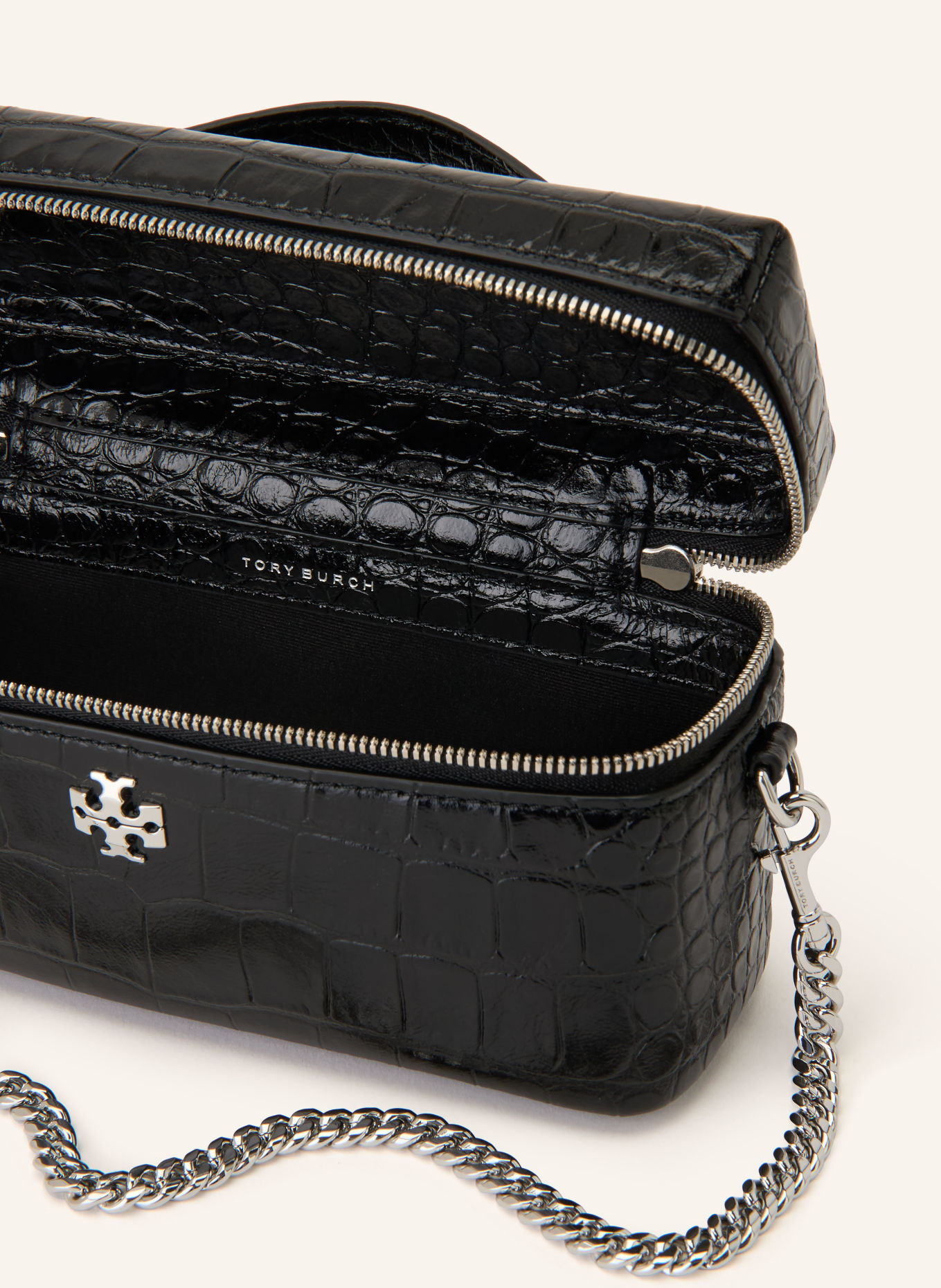 TORY BURCH CHARLIE Handbag: BLACK / SILVER