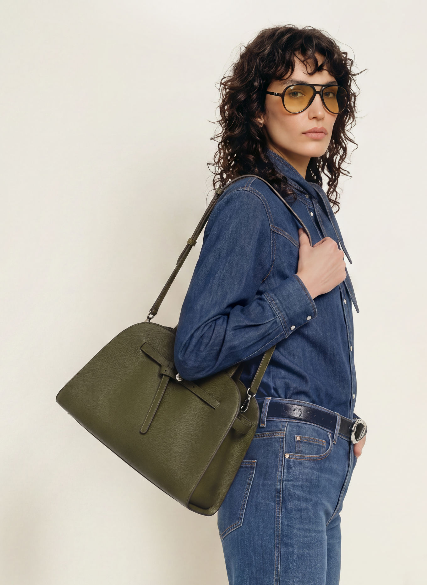 TORY BURCH Handtas ROMY BAULETTO: DONKERGROEN / ZILVER