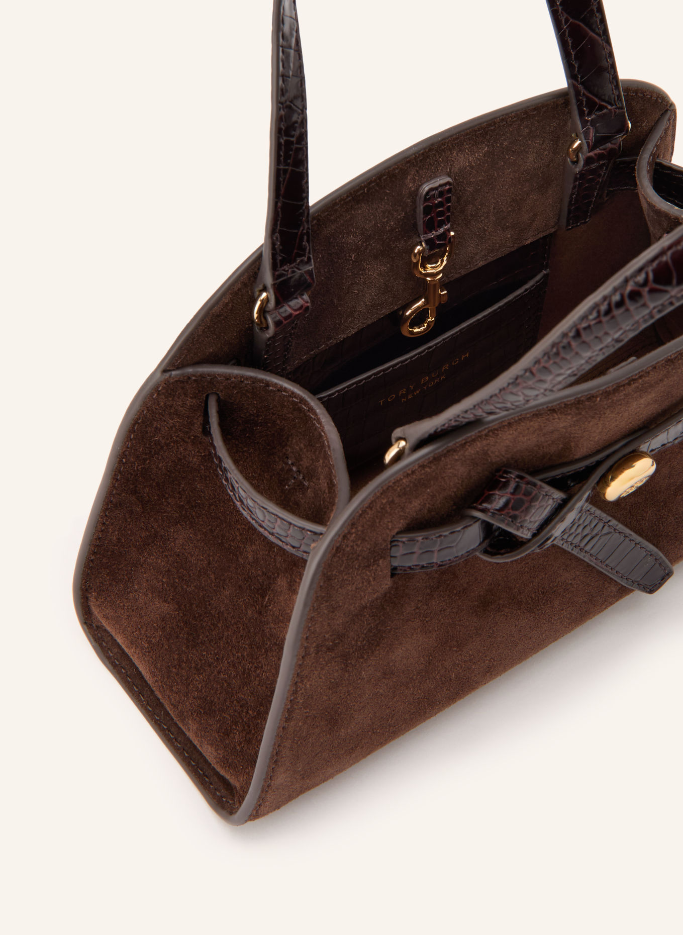 TORY BURCH Umhängetasche ROMY BAULETTO SMALL: DUNKELBRAUN / GOLD