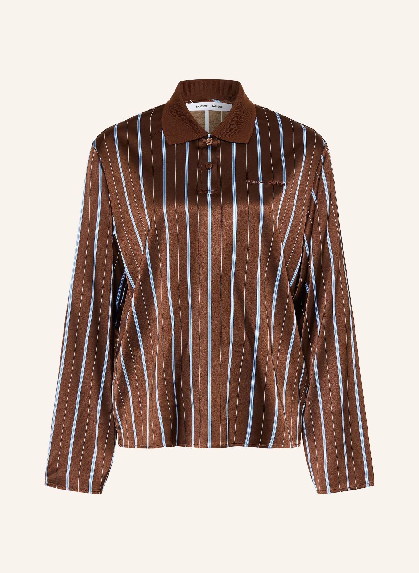 SAMSØE SAMSØE Satin Polo shirt SADOVERS: DARK BROWN / LIGHT BLUE / WHITE