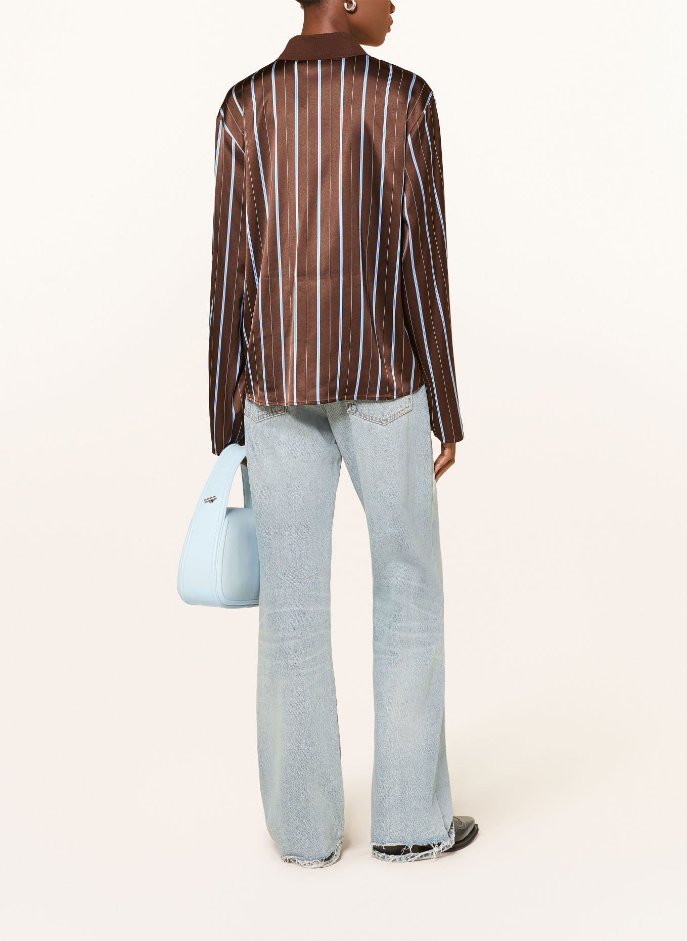 SAMSØE SAMSØE Satin Polo shirt SADOVERS: DARK BROWN / LIGHT BLUE / WHITE