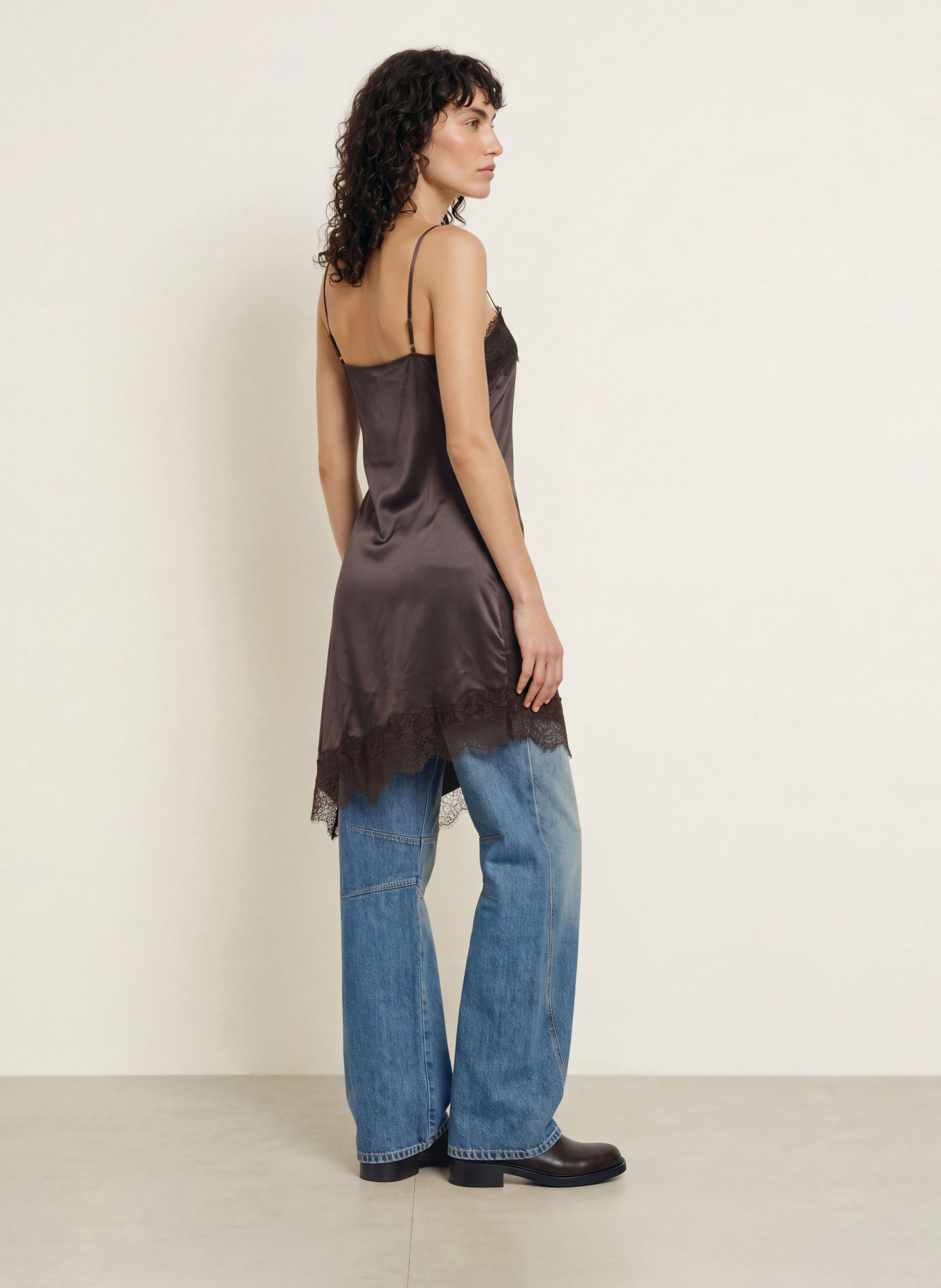 SAMSØE SAMSØE SAEBBA Satin Dress with Lace: DARK GRAY