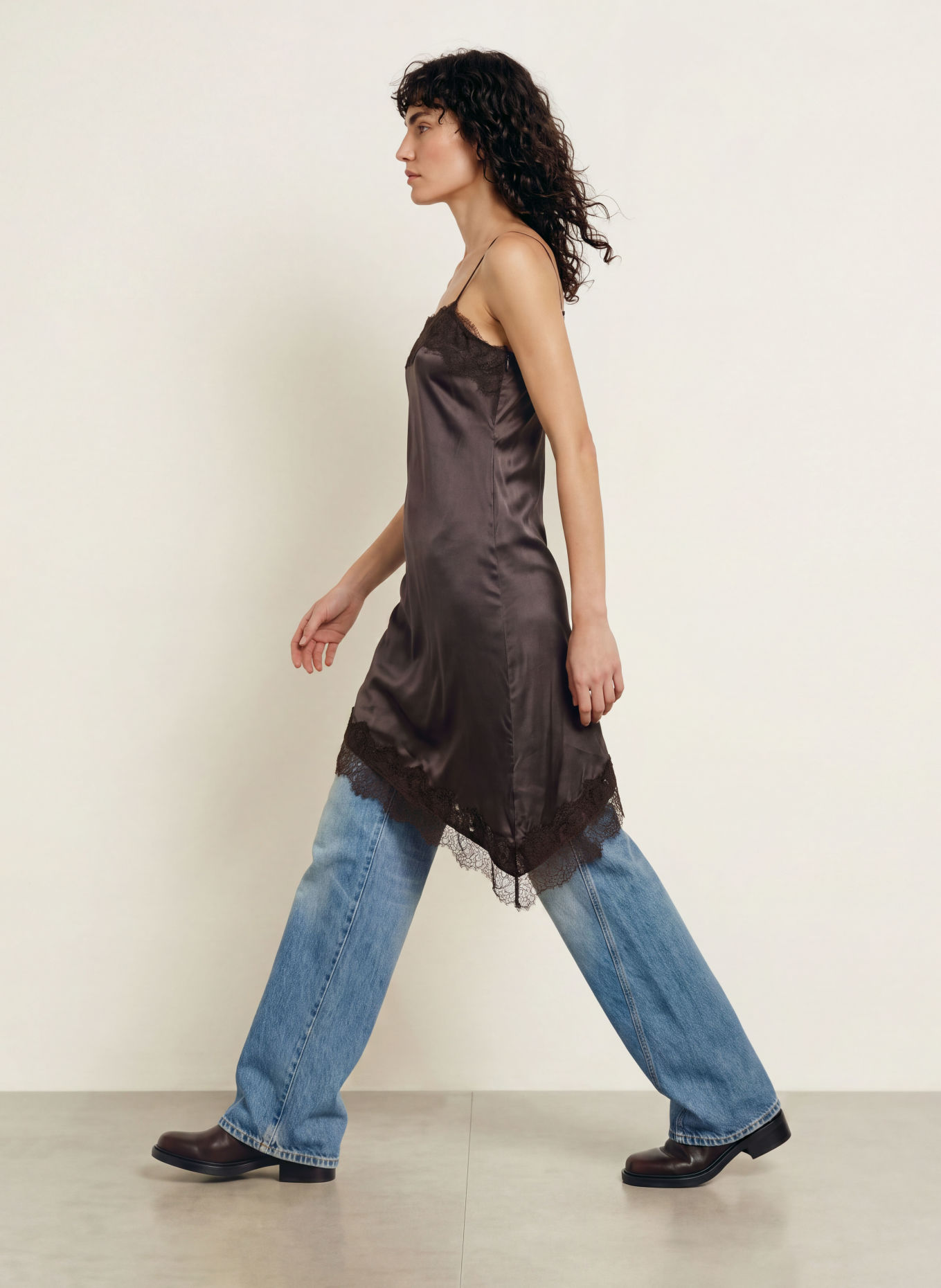 SAMSØE SAMSØE SAEBBA Satin Dress with Lace: DARK GRAY