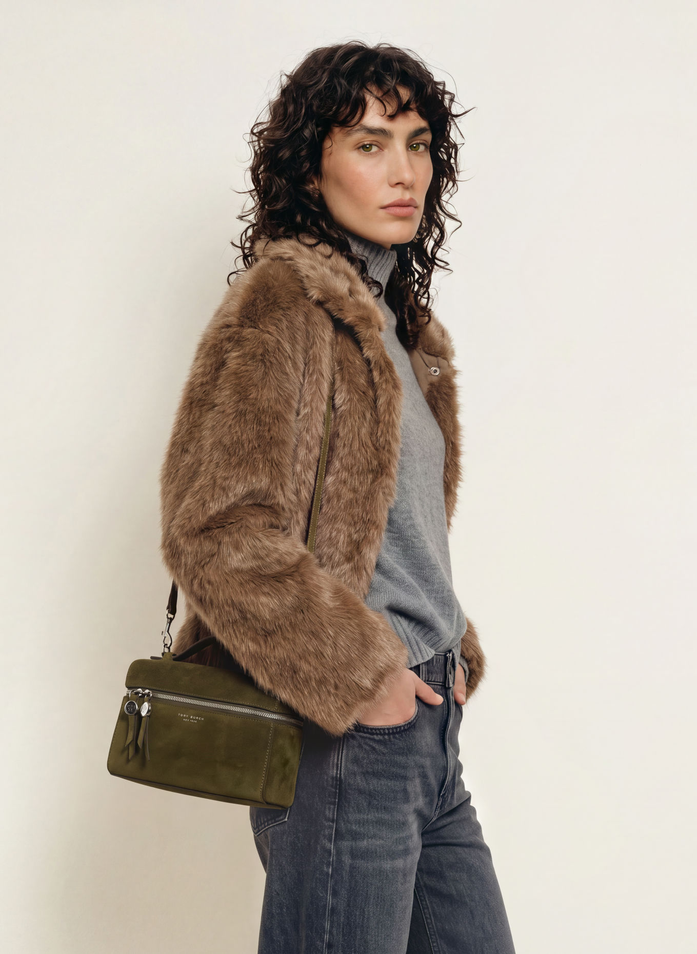 TORY BURCH Handtas ROMY: DONKERGROEN / ZILVER
