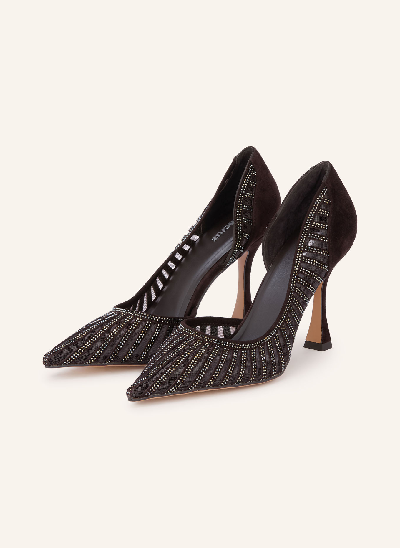 Lola Cruz Pumps with Rhinestones: DARK BROWN / SILVER