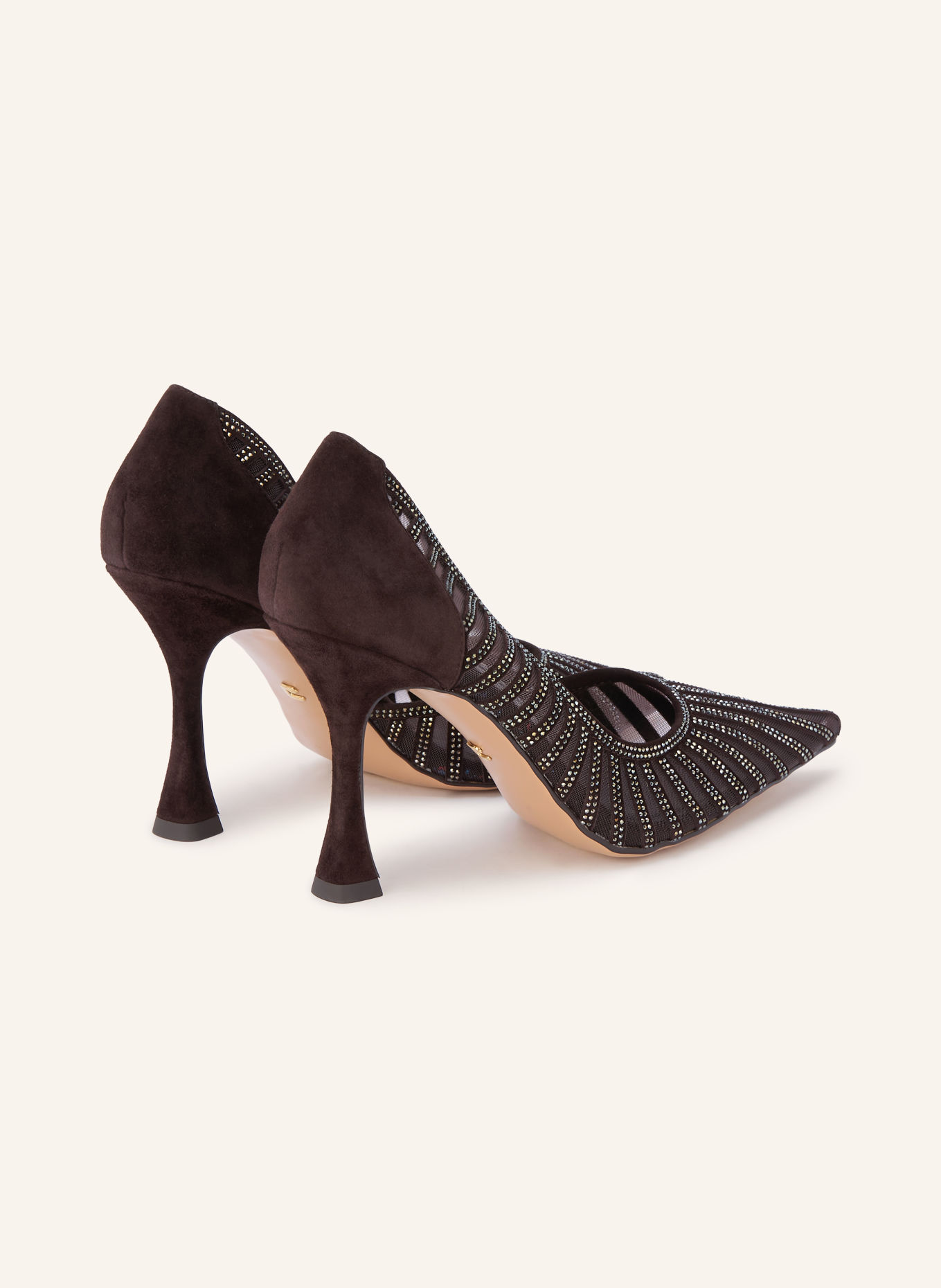 Lola Cruz Pumps with Rhinestones: DARK BROWN / SILVER