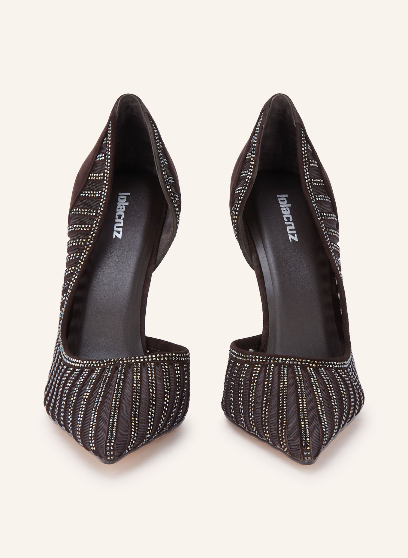 Lola Cruz Pumps with Rhinestones: DARK BROWN / SILVER