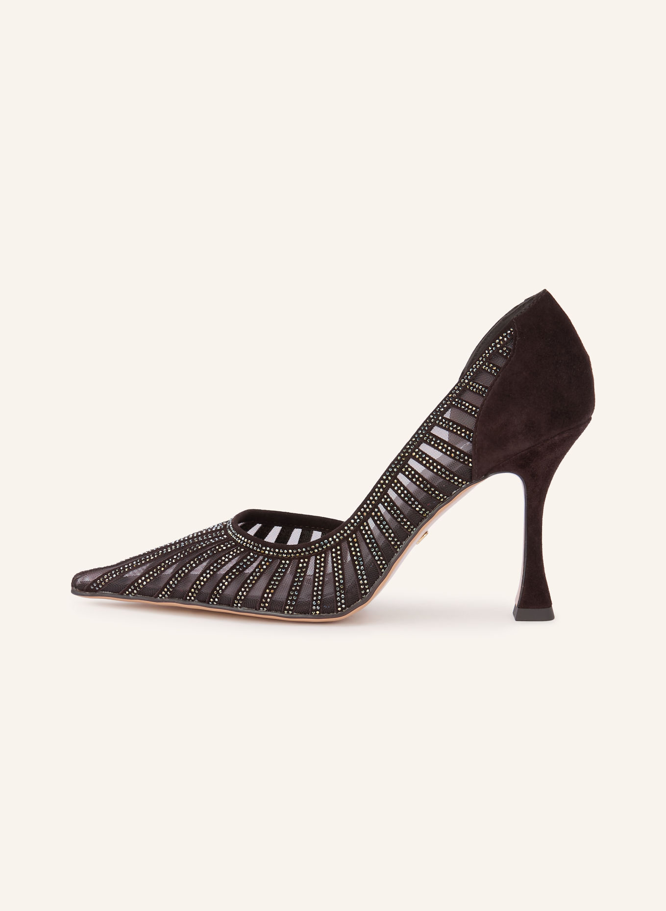 Lola Cruz Pumps with Rhinestones: DARK BROWN / SILVER