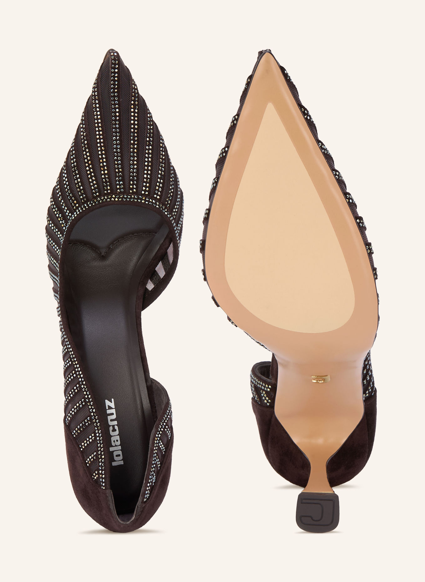 Lola Cruz Pumps with Rhinestones: DARK BROWN / SILVER