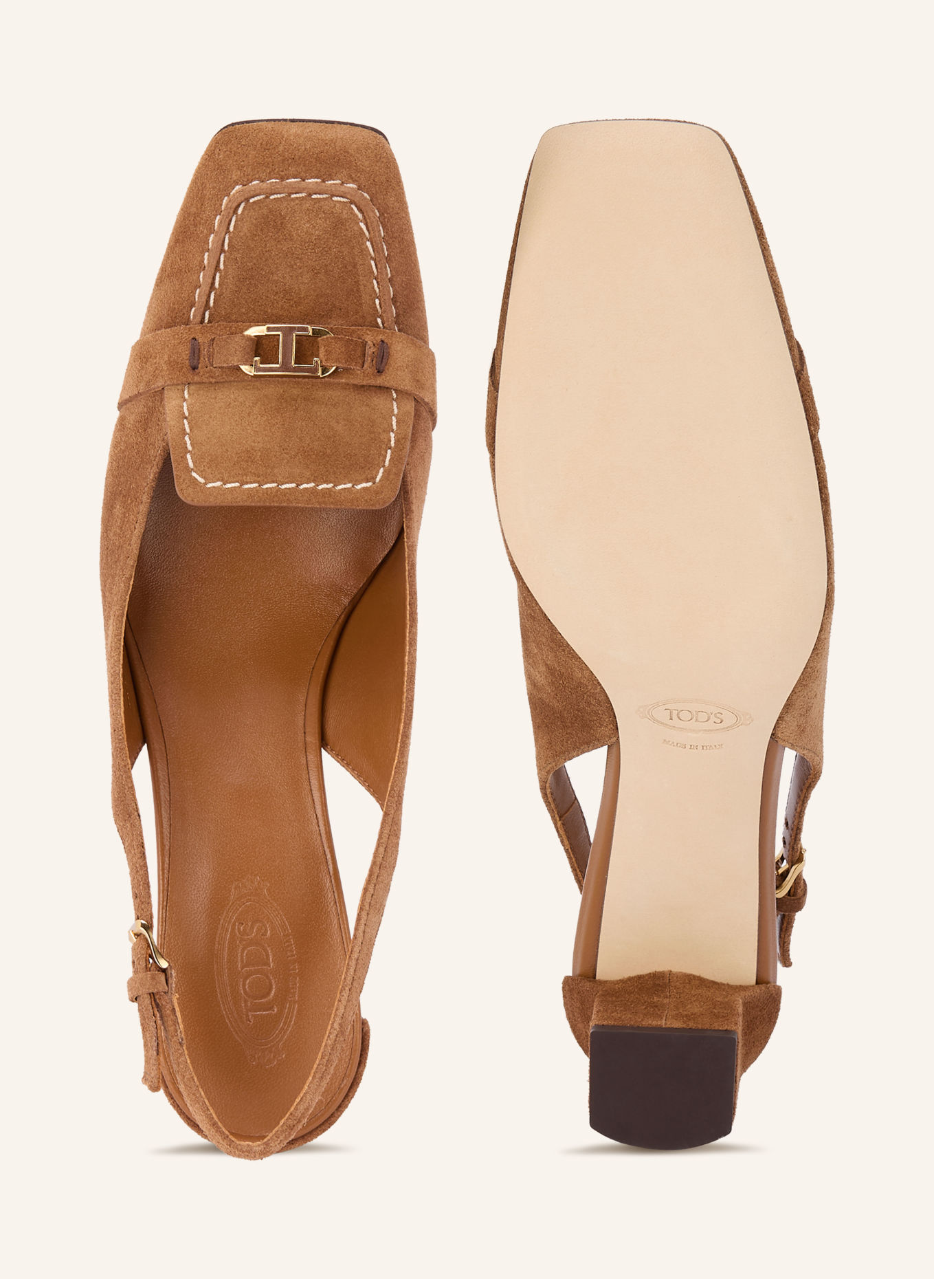 TOD'S Slingback pumps: BROWN / GOLD