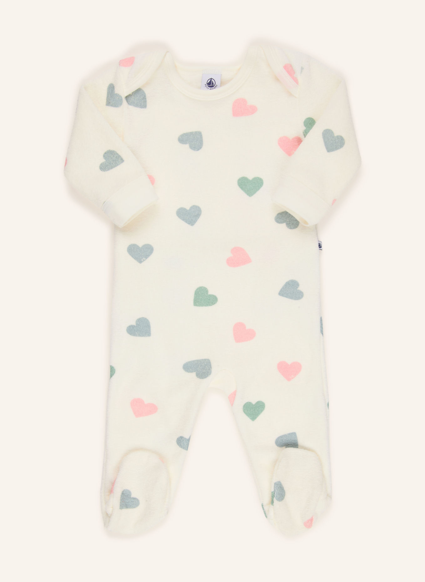 PETIT BATEAU Badstof rompertjes: CRÈME / ROZE / GROEN