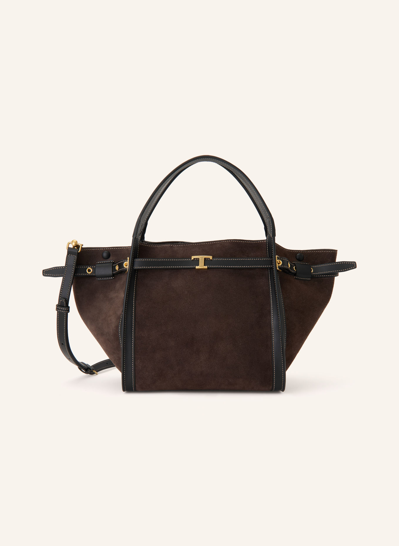 TOD'S Shoppers T SIGNATURE SMALL: MARRON FONCÉ / GOUD