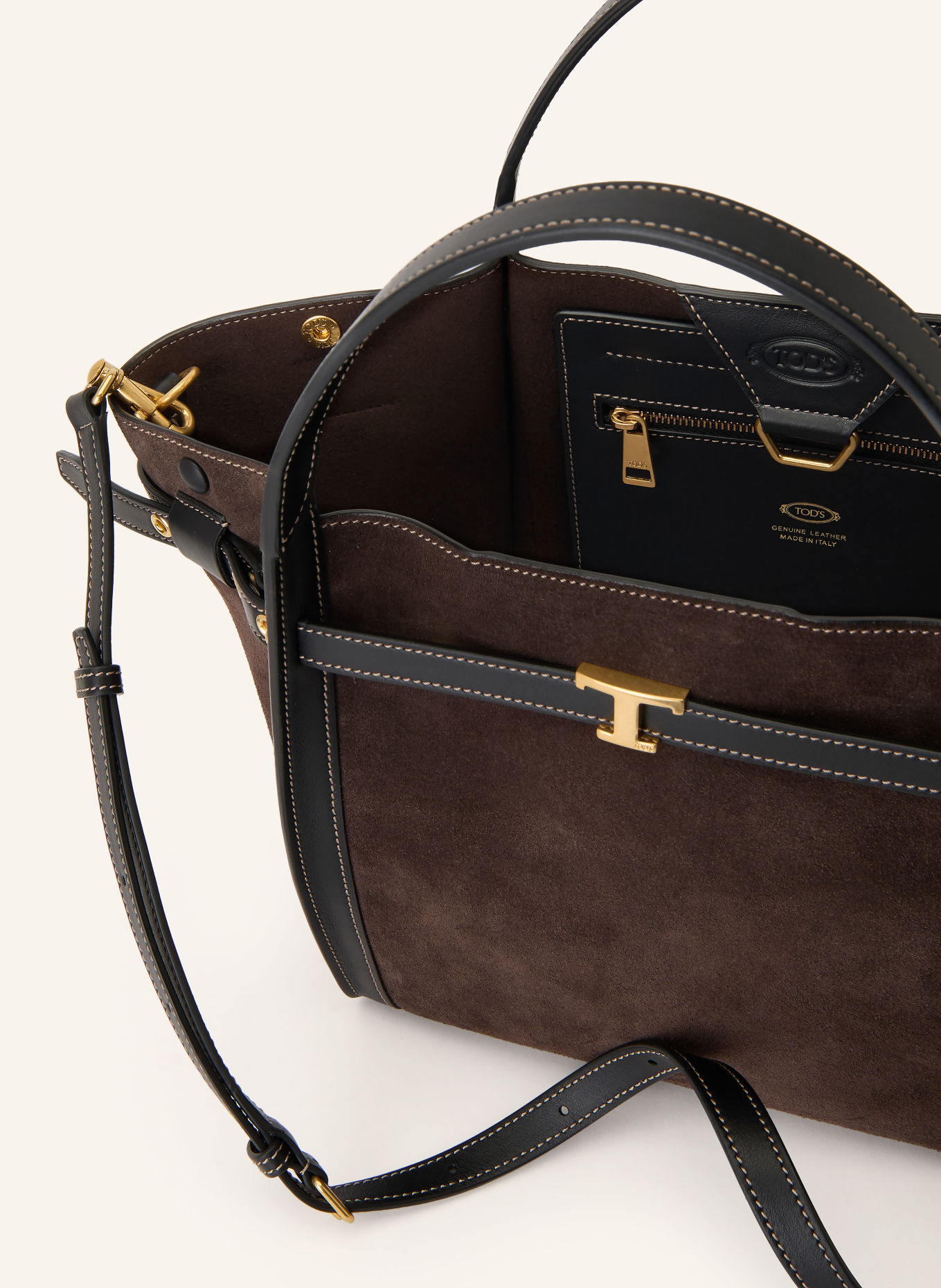 TOD'S Shoppers T SIGNATURE SMALL: MARRON FONCÉ / GOUD